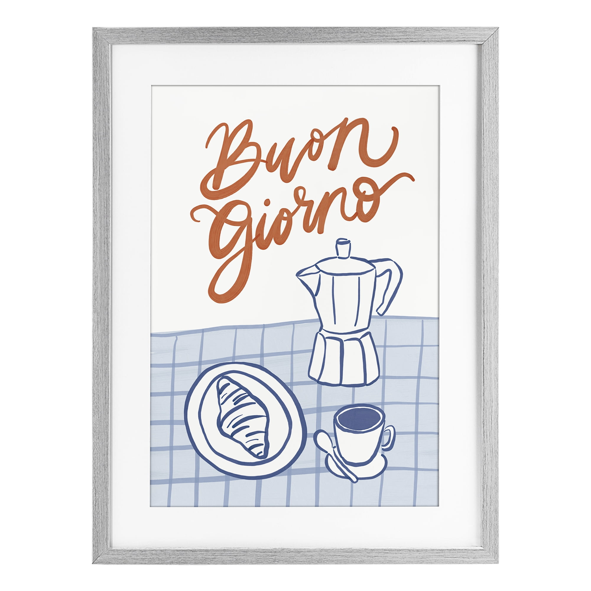 Stupell Industries Buon Giorno Breakfast Espresso Gray Framed Print Under Glass, design by Amanda Houston