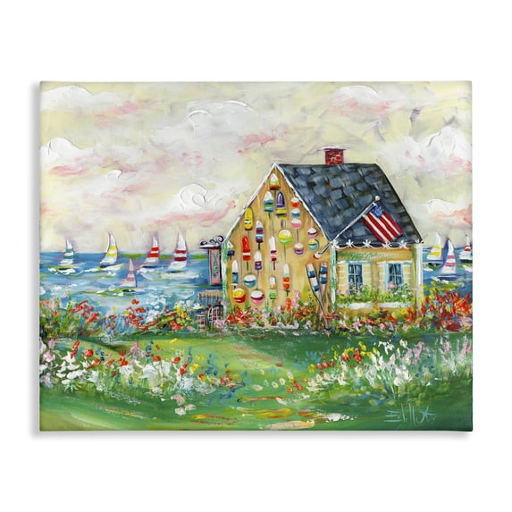 Stupell Industries Buoy Covered Boat House Landscape & Nature Painting Wrapped Canvas Art Print Wall Art, 30 x 24