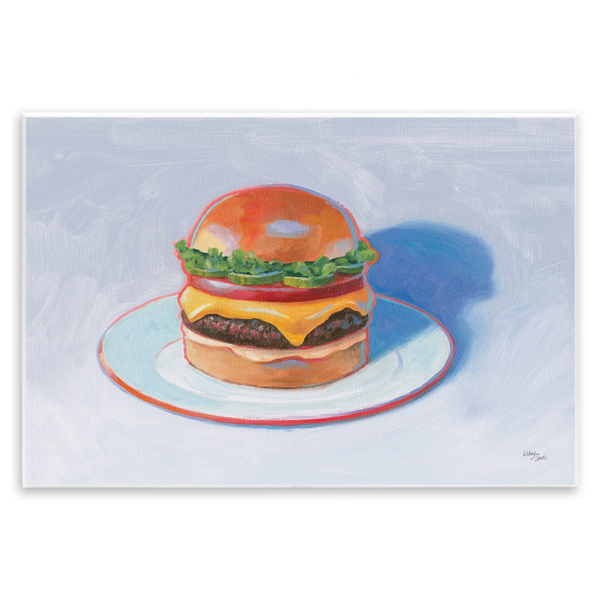 Stupell Industries Burger on Plate Food & Beverage Painting Unframed Art Print Wall Art, 19 x 13