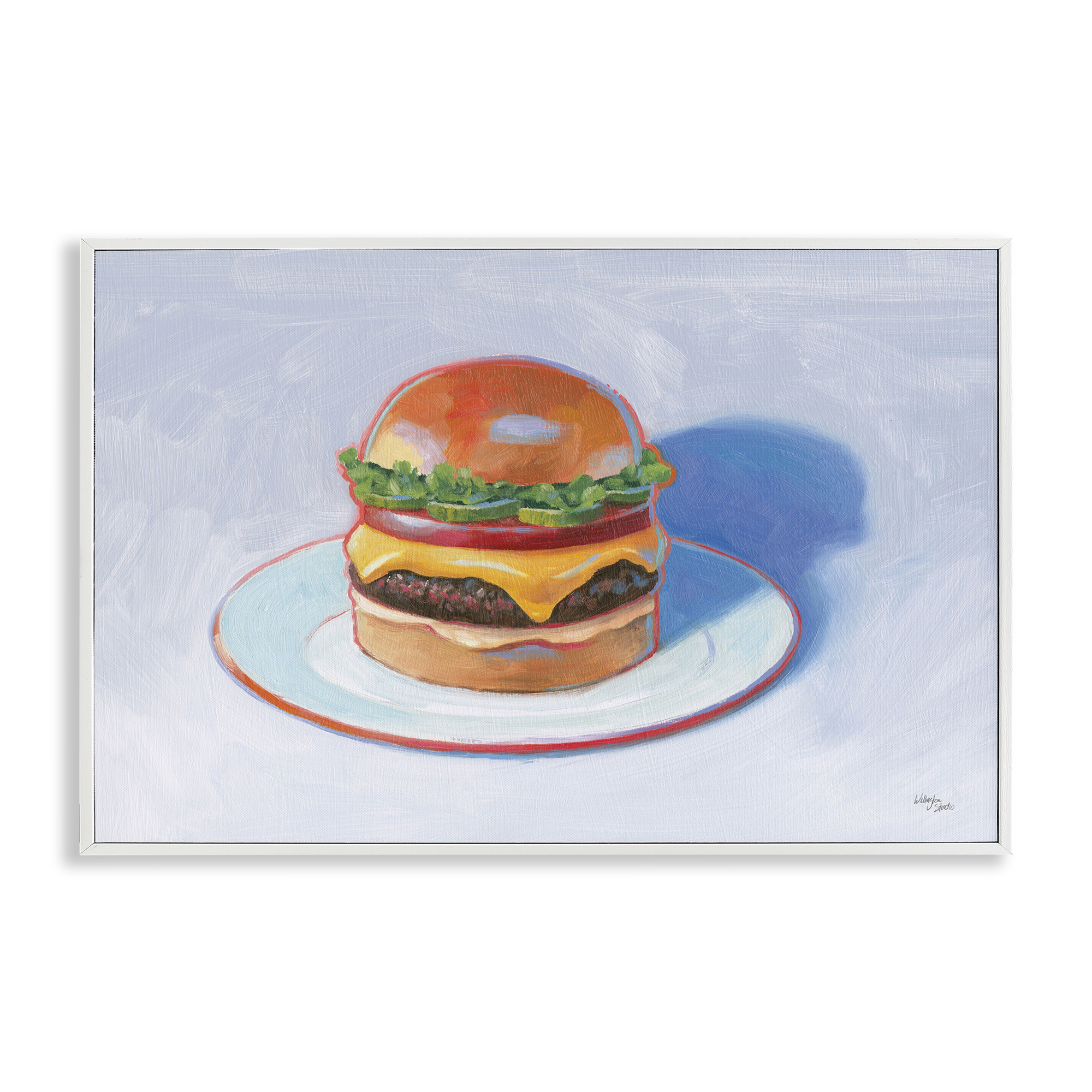 Stupell Industries Burger on Plate Food & Beverage Painting White Framed Art Print Wall Art, 18 x 12