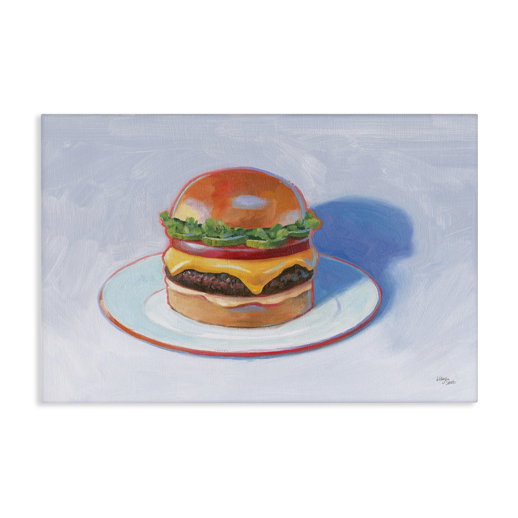 Stupell Industries Burger on Plate Food & Beverage Painting Wrapped Canvas Art Print Wall Art, 30 x 20
