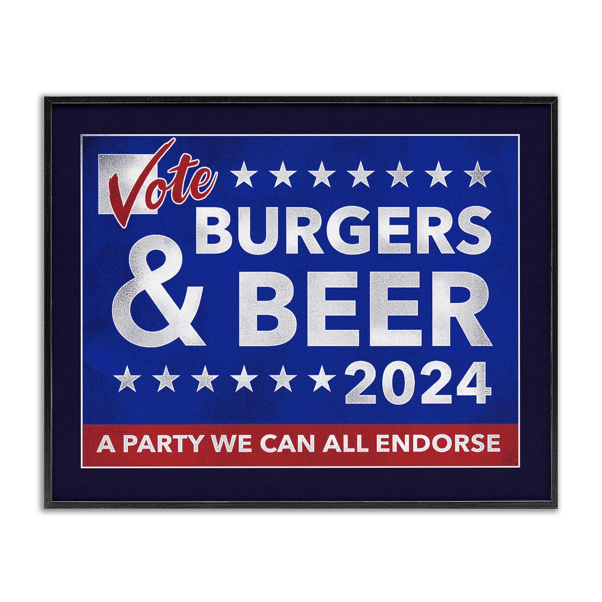 Stupell Industries Burgers & Beer Vote Food & Beverage Painting Black Framed Art Print Wall Art, 14 x 11