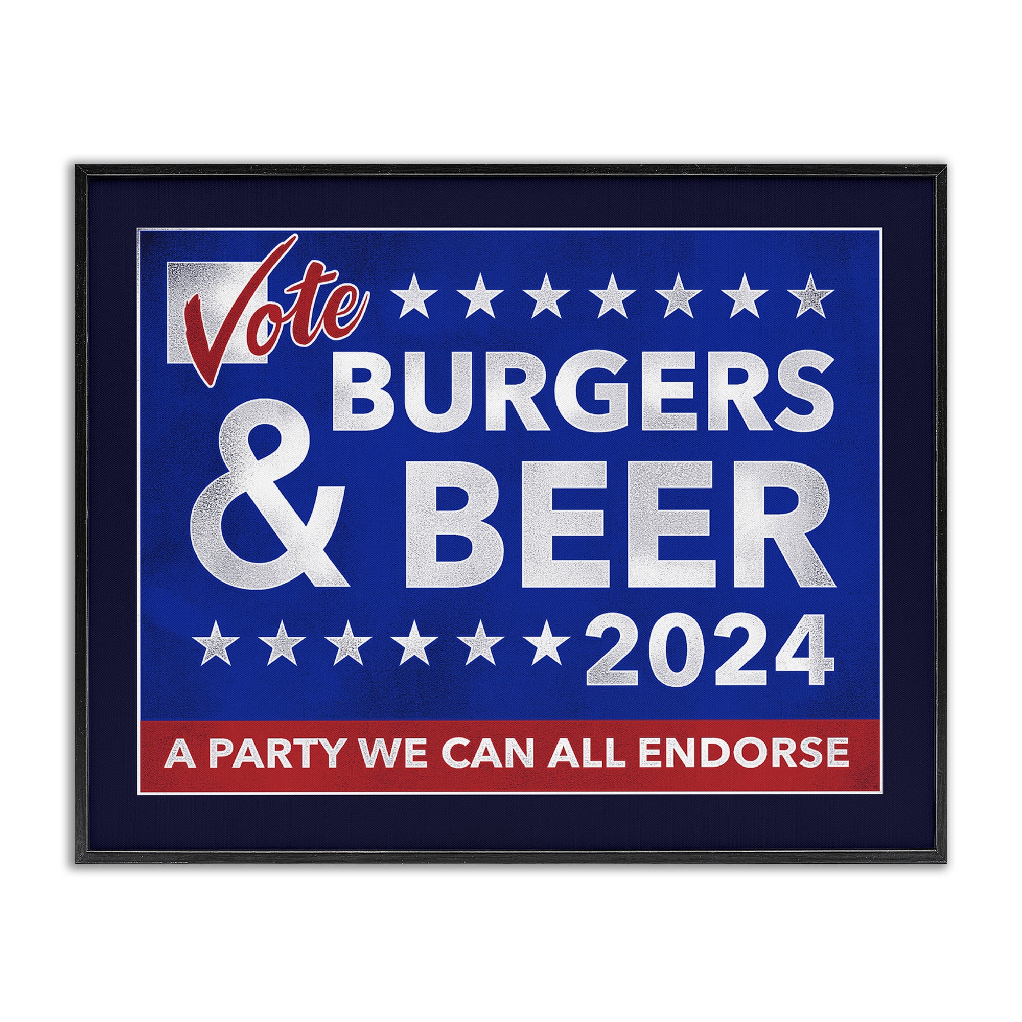 Stupell Industries Burgers & Beer Vote Food & Beverage Painting Black Framed Art Print Wall Art, 20 x 16