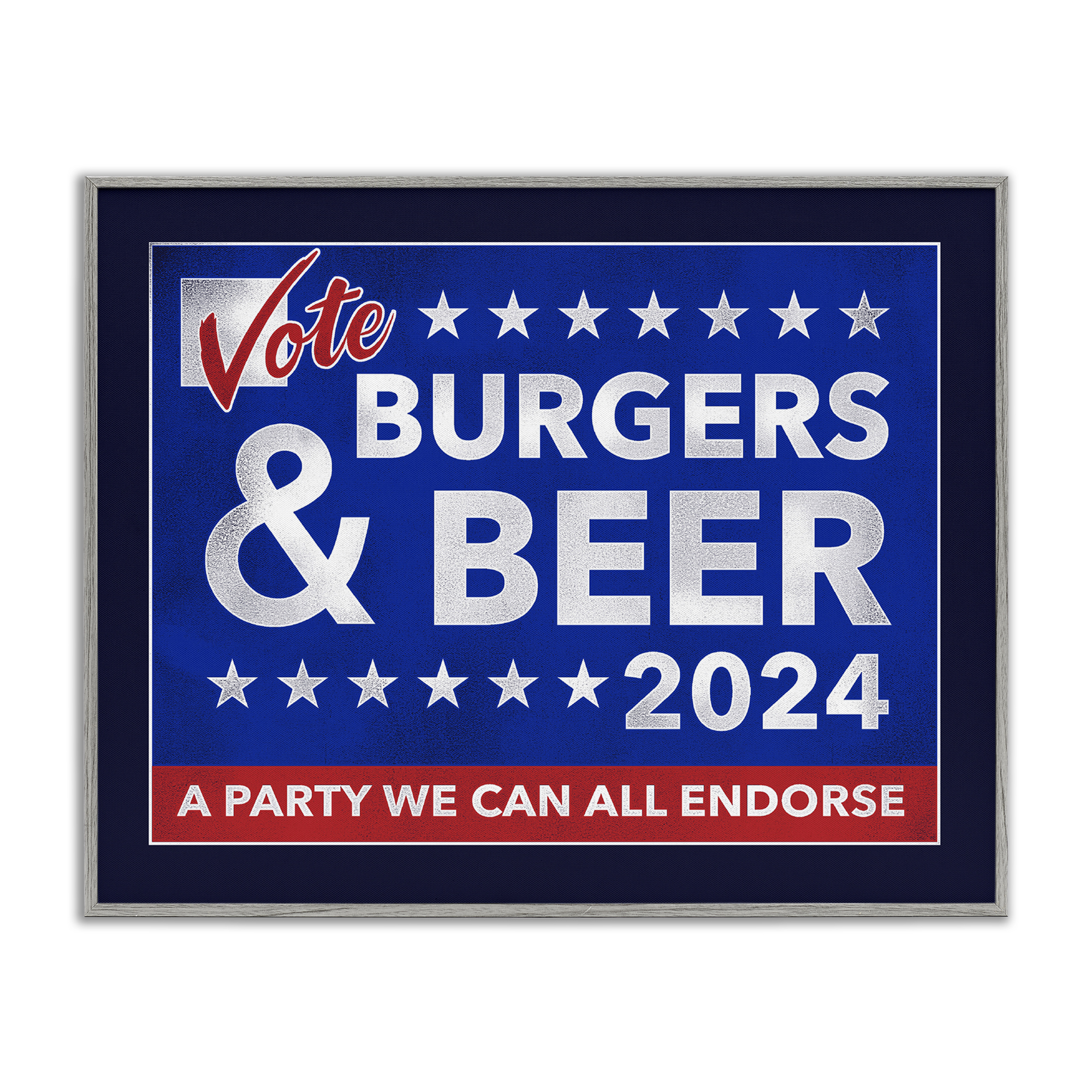 Stupell Industries Burgers & Beer Vote Food & Beverage Painting Gray Framed Art Print Wall Art, 14 x 11
