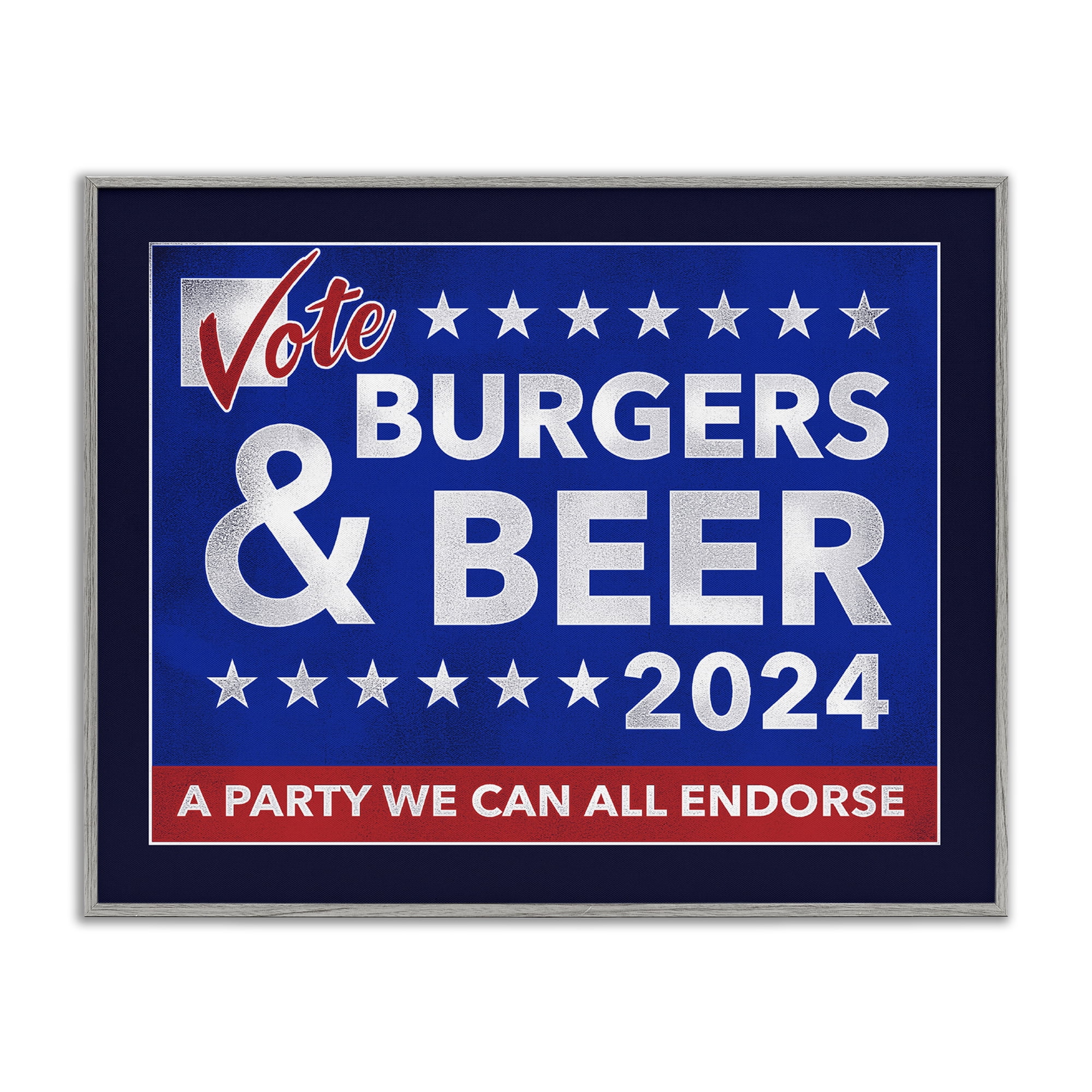 Stupell Industries Burgers & Beer Vote Food & Beverage Painting Gray Framed Art Print Wall Art, 30 x 24