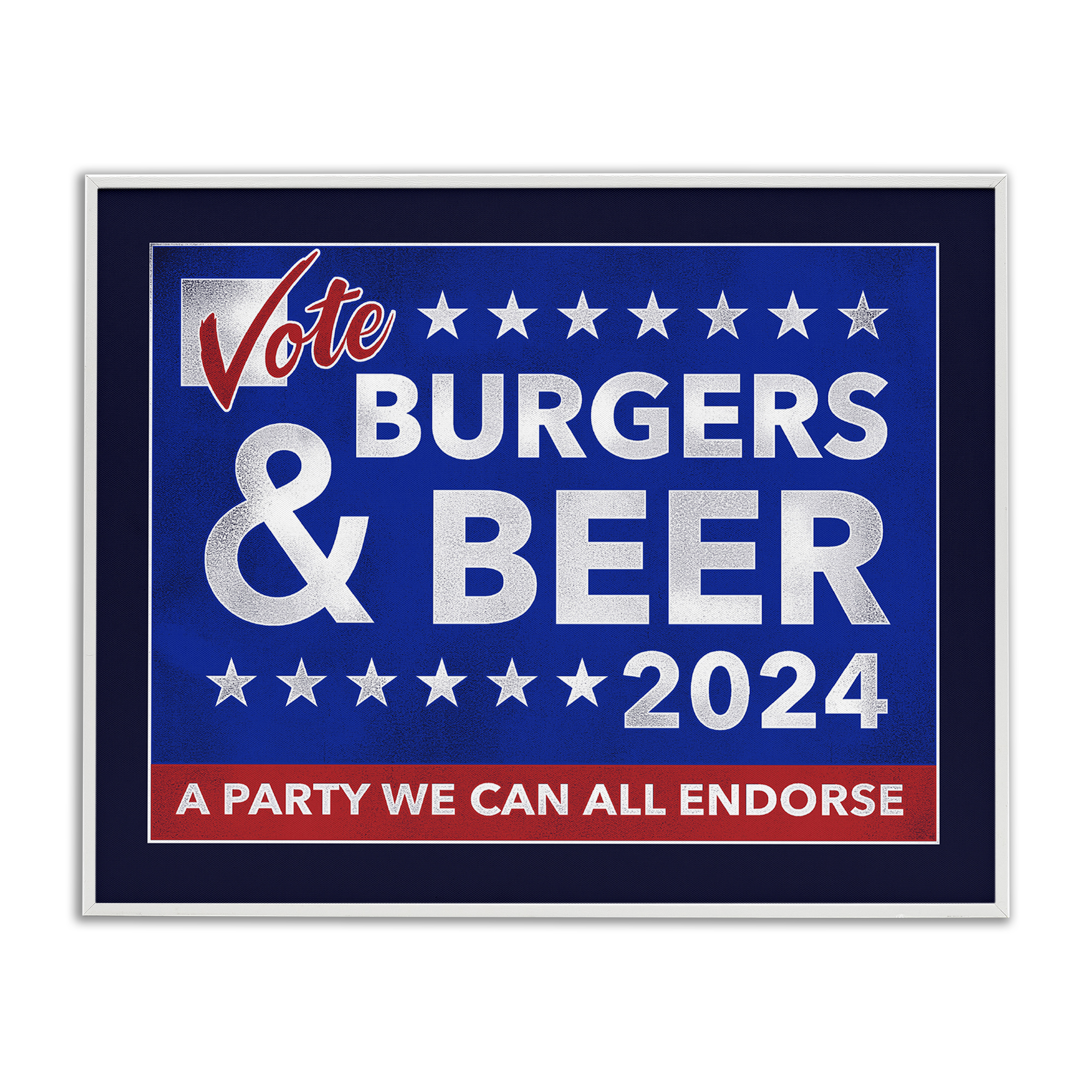 Stupell Industries Burgers & Beer Vote Food & Beverage Painting White Framed Art Print Wall Art, 14 x 11
