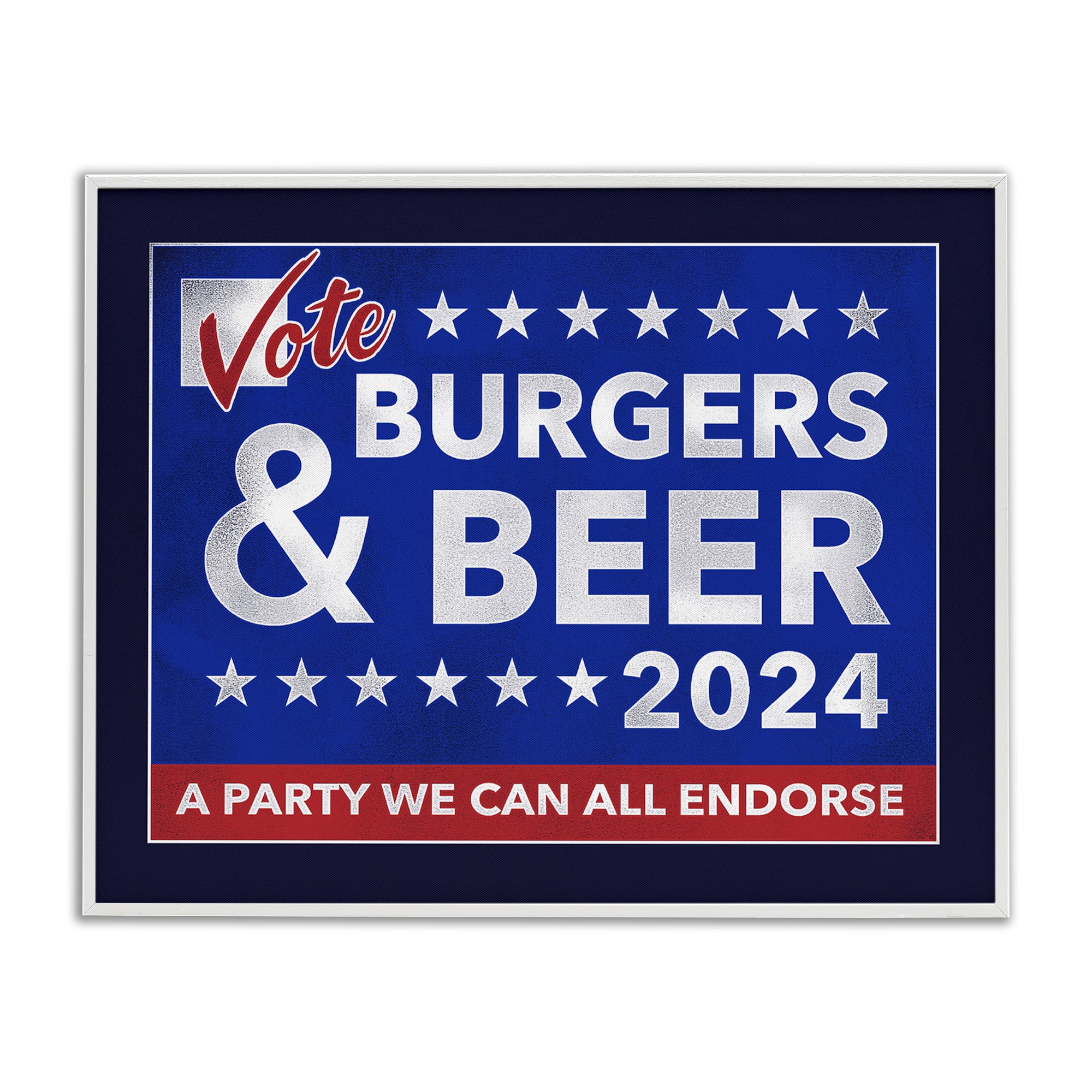 Stupell Industries Burgers & Beer Vote Food & Beverage Painting White Framed Art Print Wall Art, 30 x 24