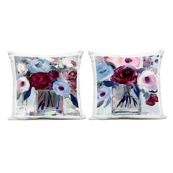Stupell Industries Burgundy & Blue Bouquets 2 Piece Decorative Printed Throw Pillow Set design by Annabelle Hall, 18 x 7 x 18