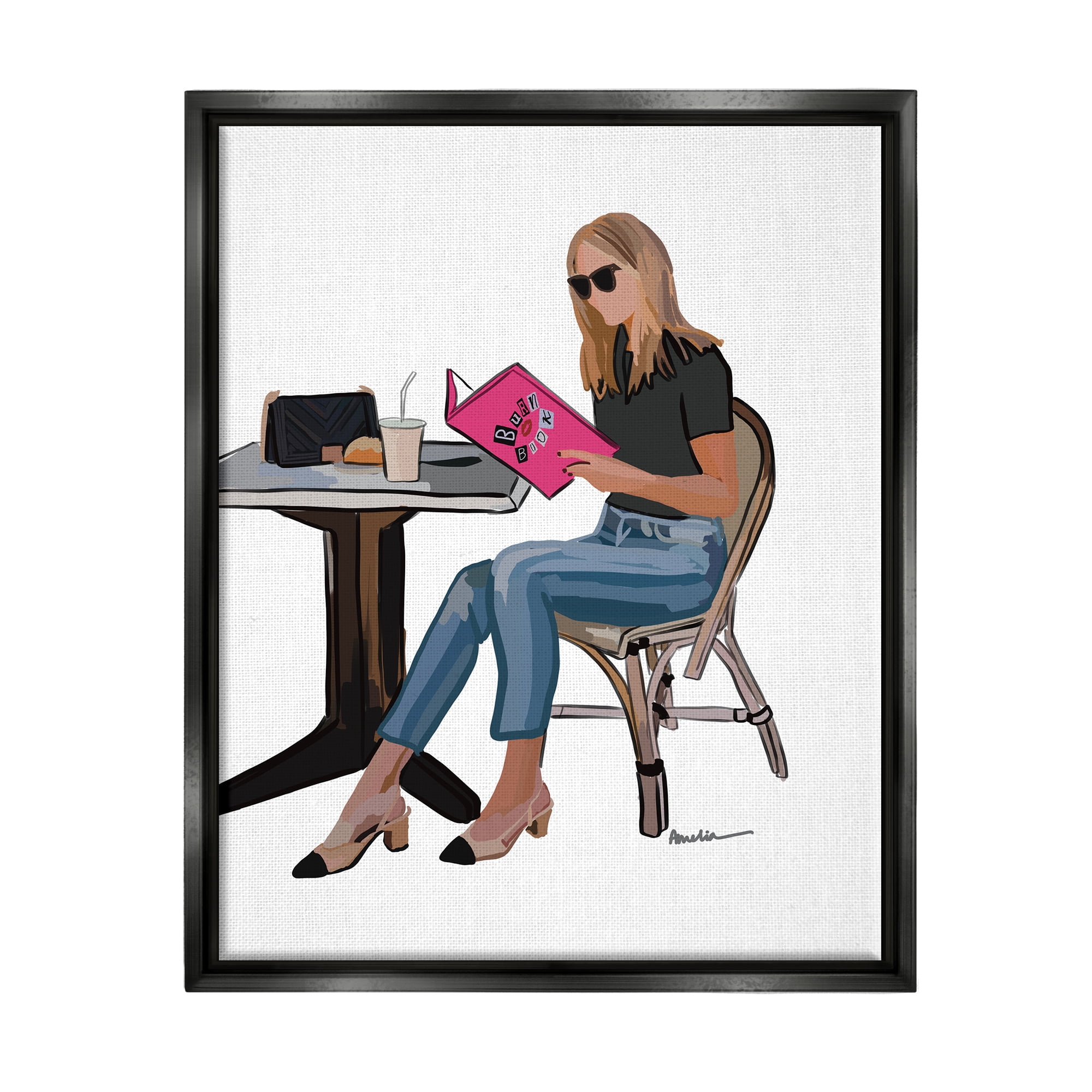 Stupell Industries Burn Book Movie Girl Sitting Beauty & Fashion Painting Black Floater Framed Art Print Wall Art
