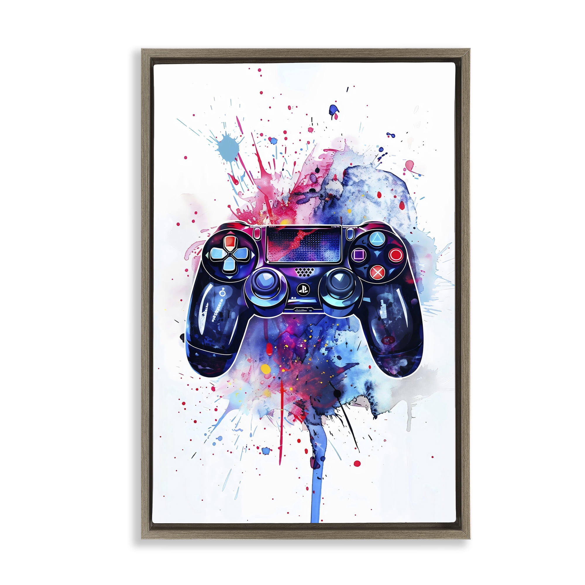 Stupell Industries Burst of Color Controller Brown Framed Floater Canvas Wall Art, design by Creative Studio