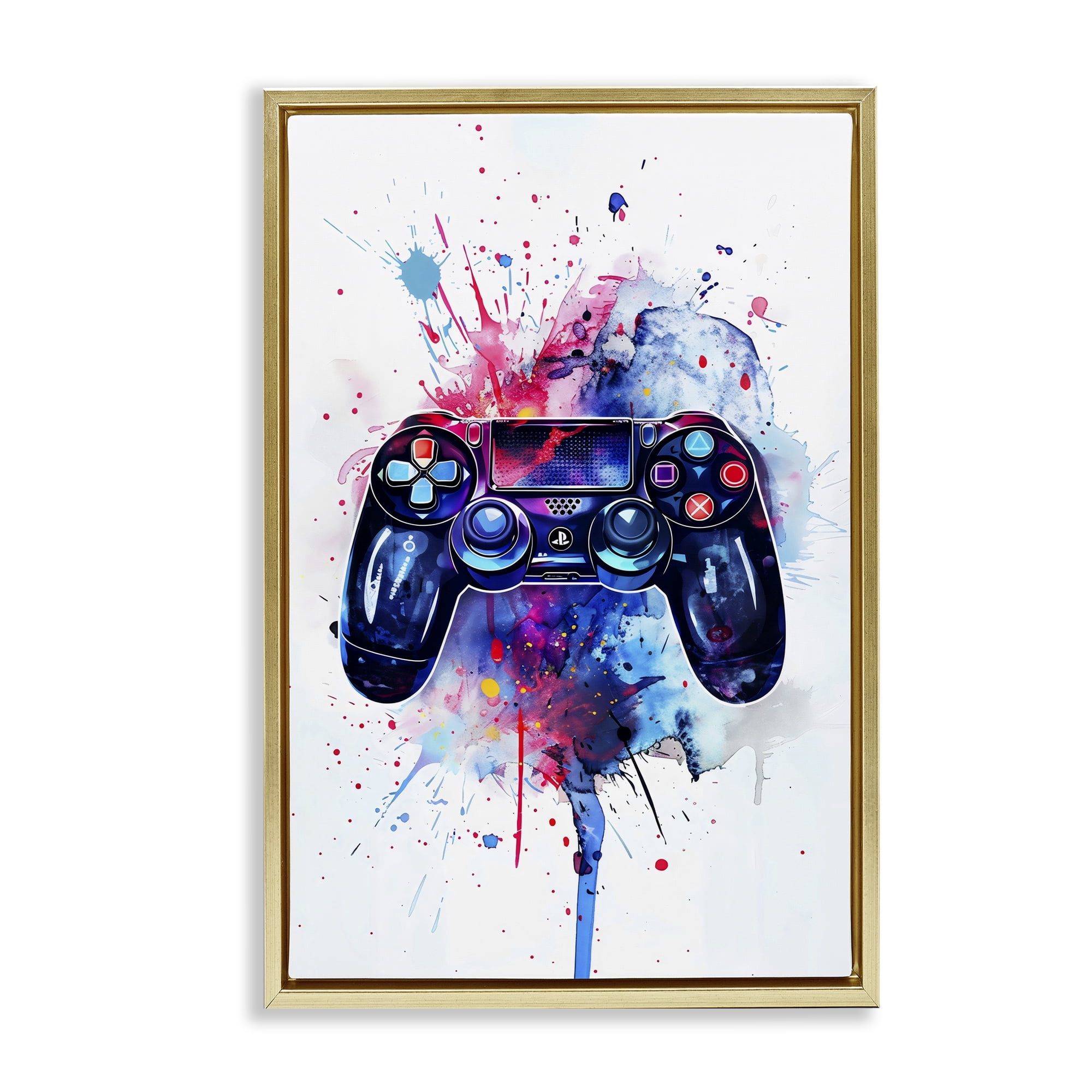 Stupell Industries Burst of Color Controller Gold Framed Floater Canvas Wall Art, design by Creative Studio