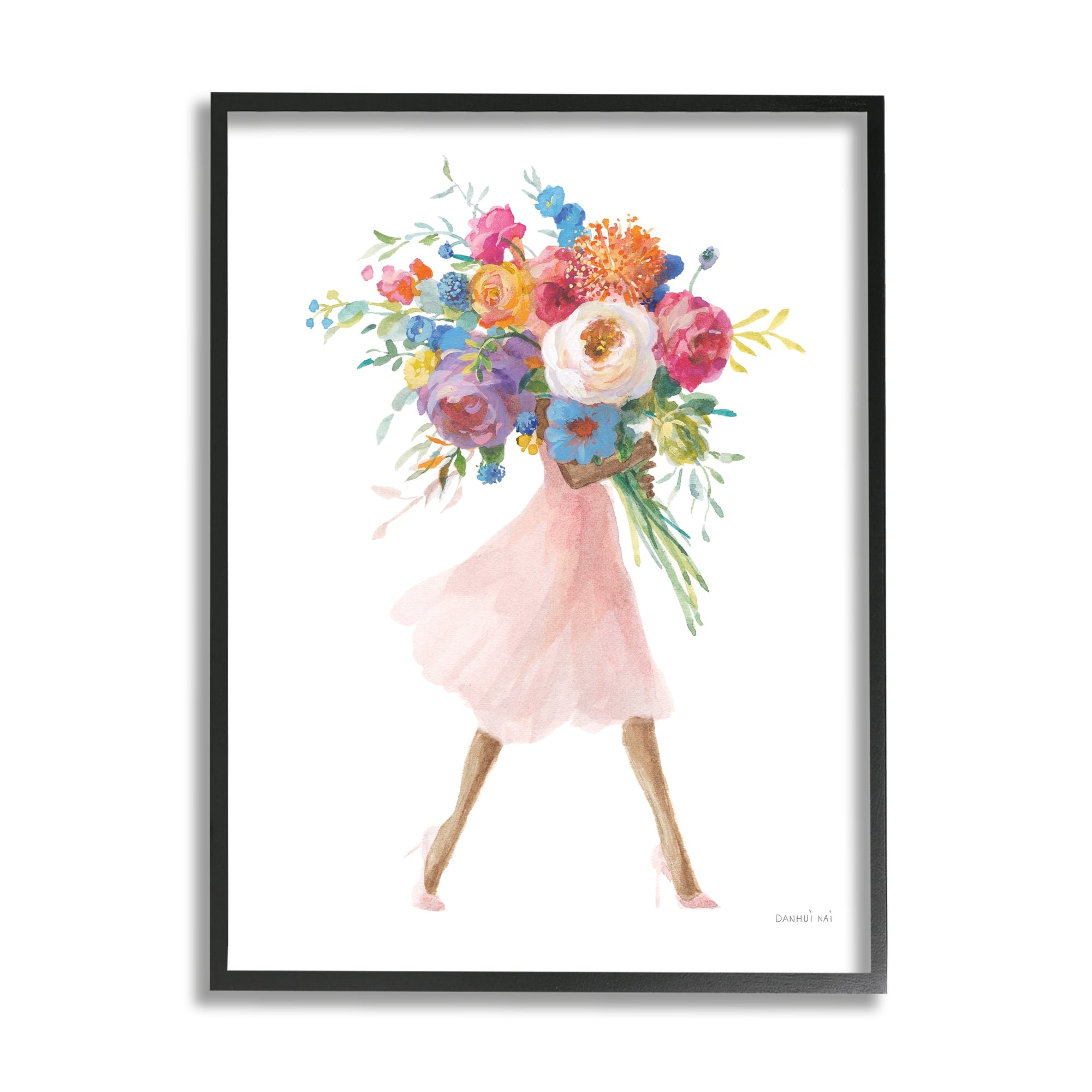 Stupell Industries Bursting Spring Flower Bouquet Pink Dress Woman Walking, 11 x 14, Design by Danhui Nai