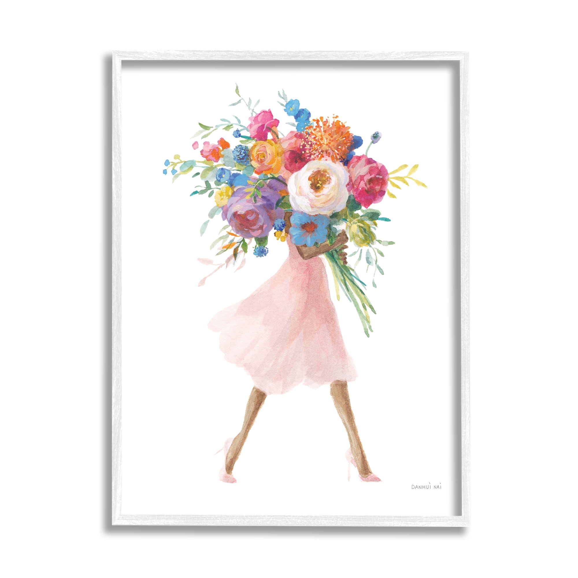 Stupell Industries Bursting Spring Flower Bouquet Pink Dress Woman Walking, 11 x 14, Design by Danhui Nai