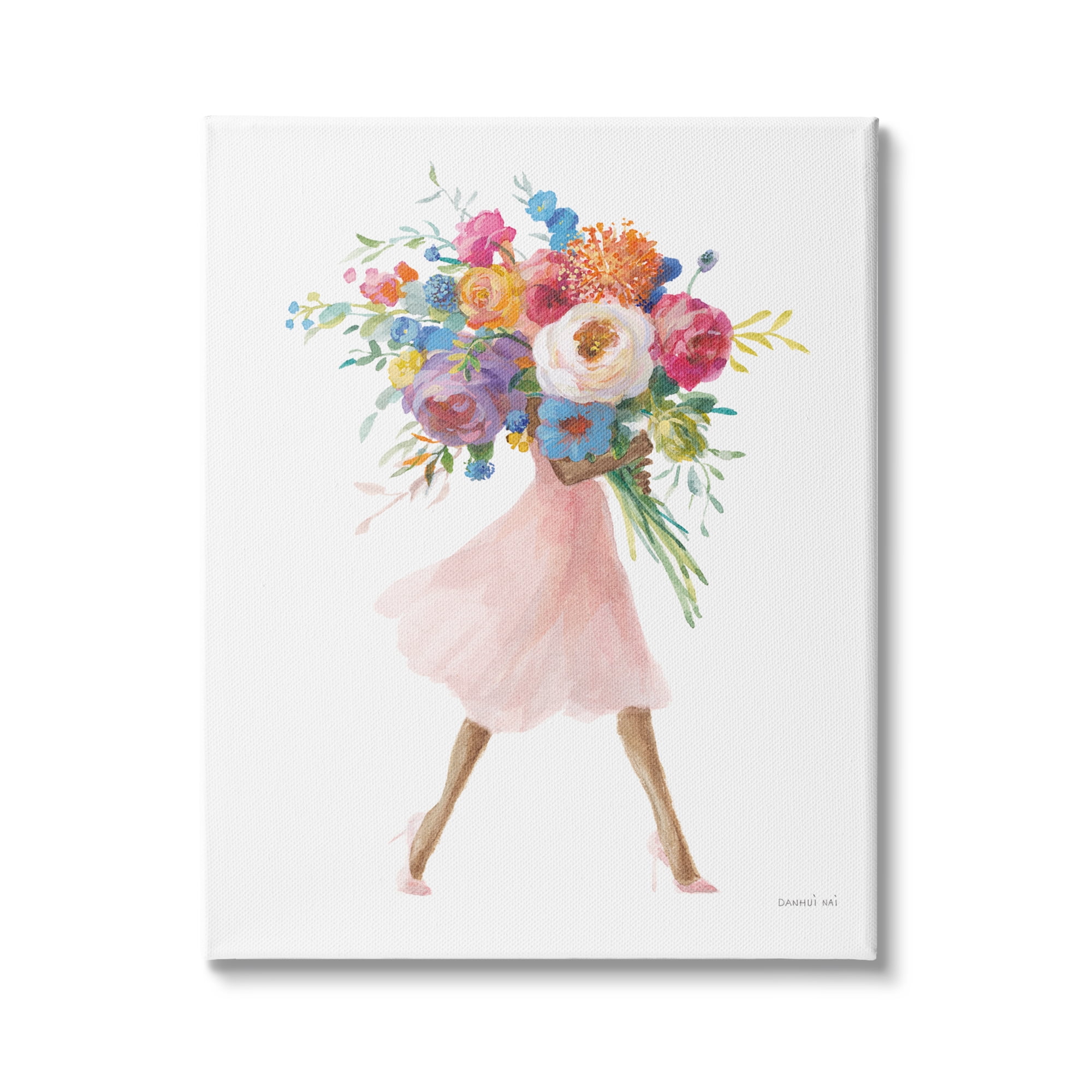 Stupell Industries Bursting Spring Flower Bouquet Pink Dress Woman Walking, 24 x 30, Design by Danhui Nai