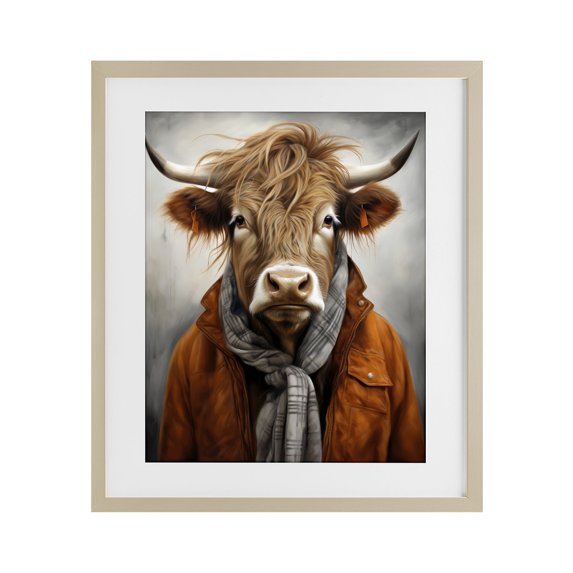 Stupell Industries Buster Bull Horn Portrait Birch Framed Print Under Glass, design by Ray Powers