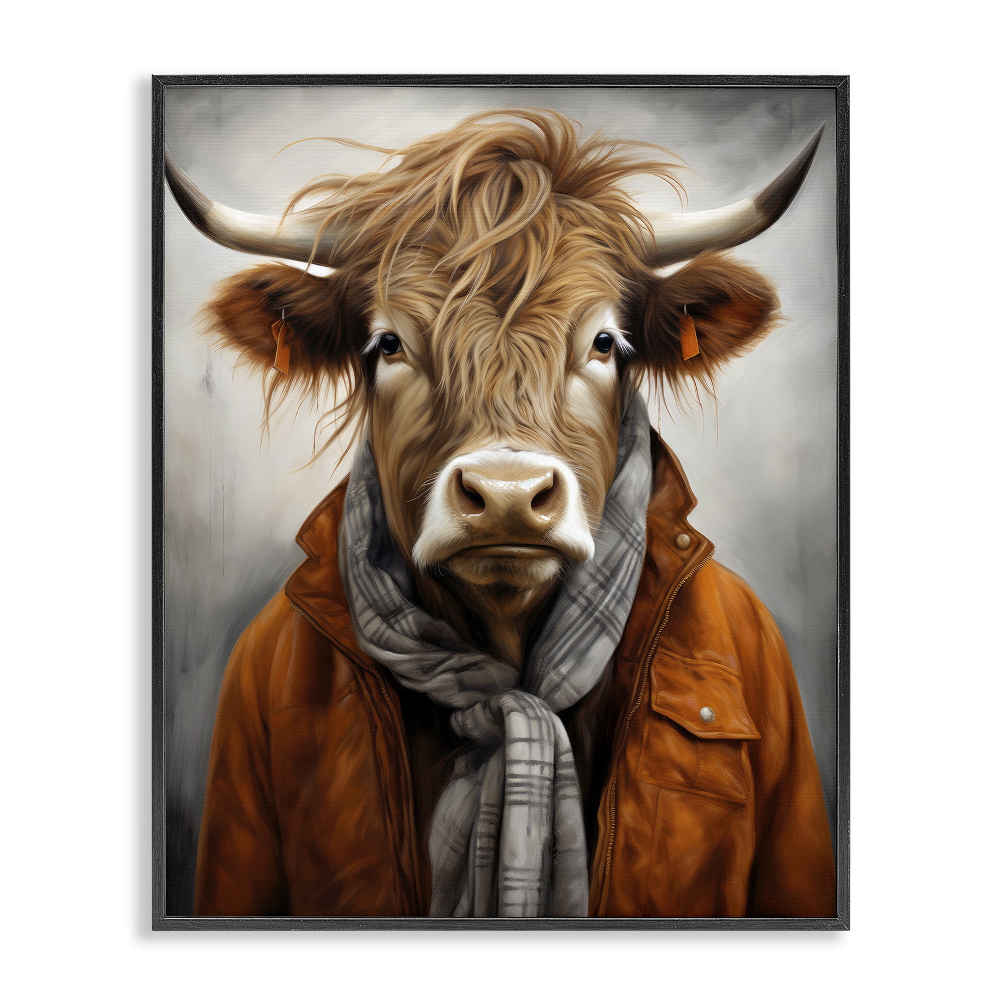Stupell Industries Buster Bull Horn Portrait Black Framed Giclee Art, design by Ray Powers
