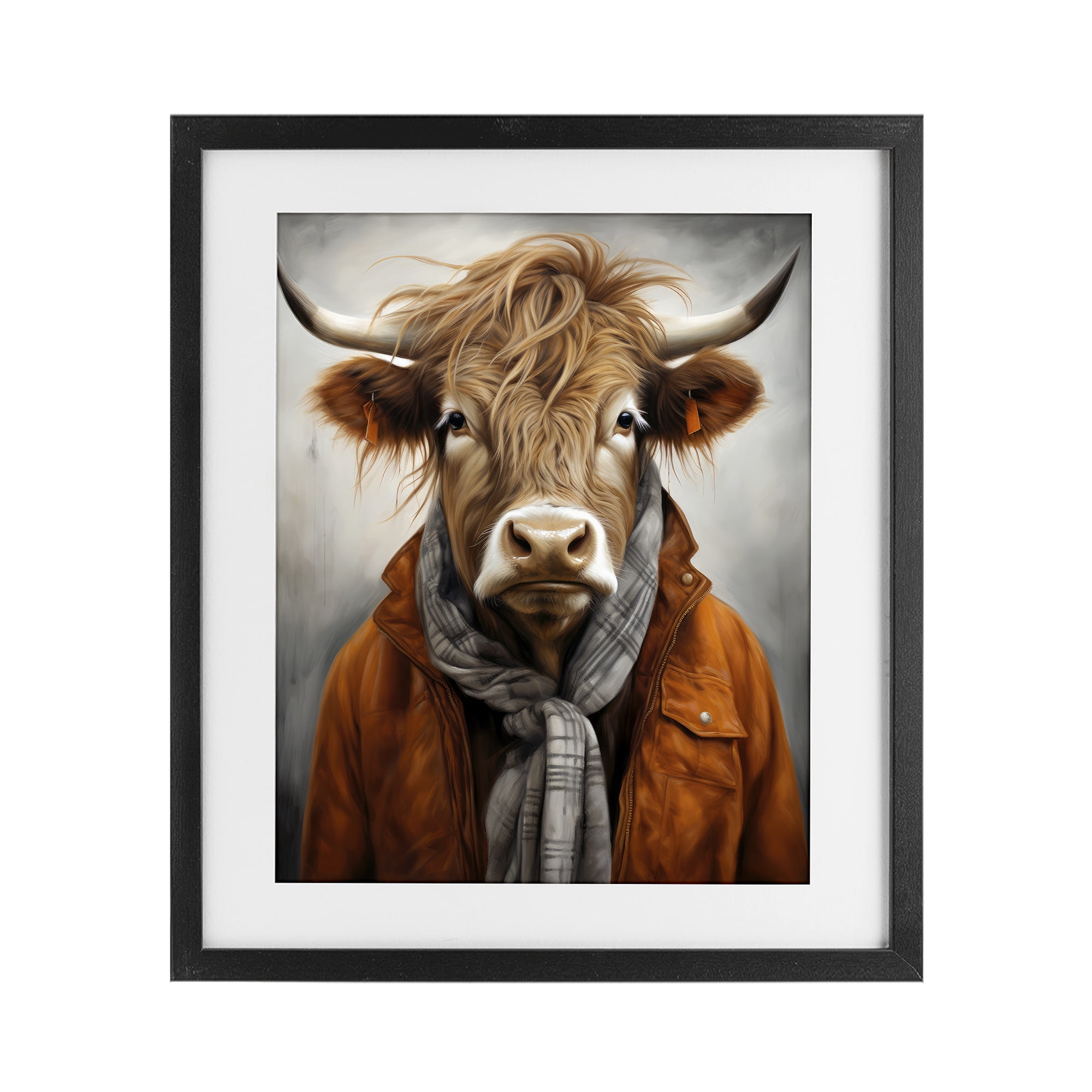 Stupell Industries Buster Bull Horn Portrait Black Framed Print Under Glass, design by Ray Powers