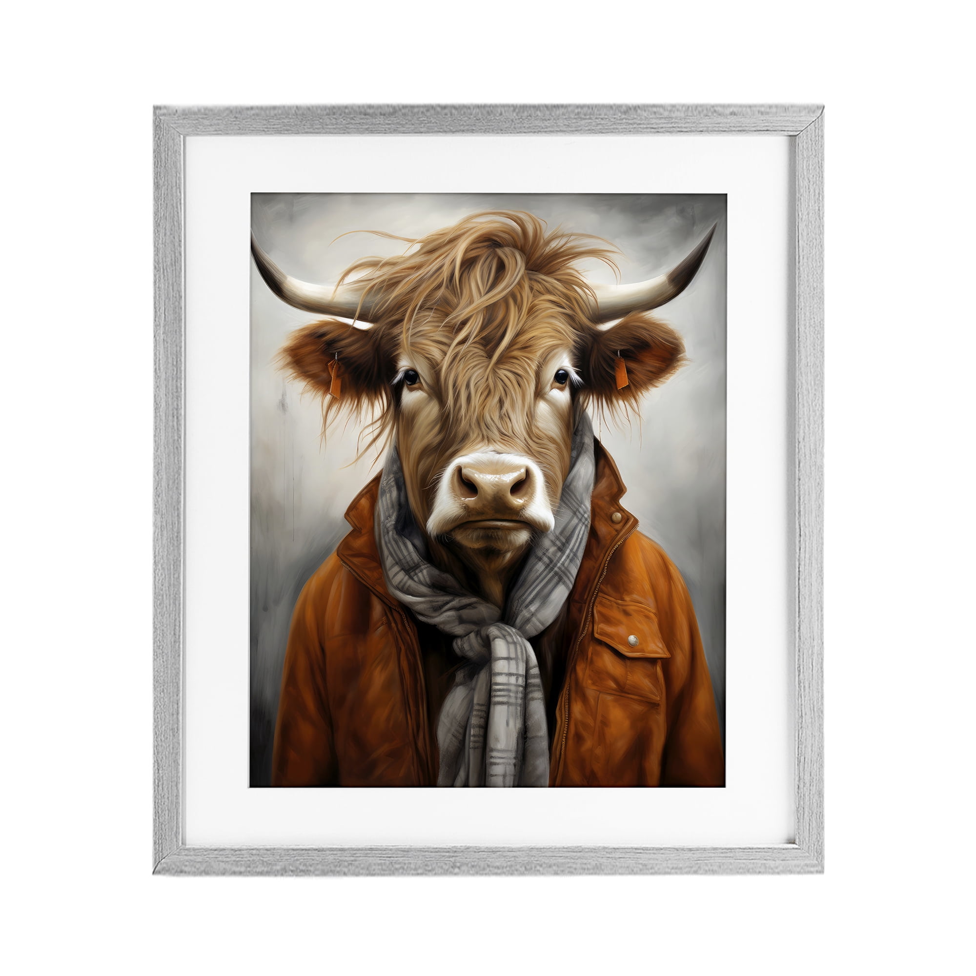 Stupell Industries Buster Bull Horn Portrait Gray Framed Print Under Glass, design by Ray Powers