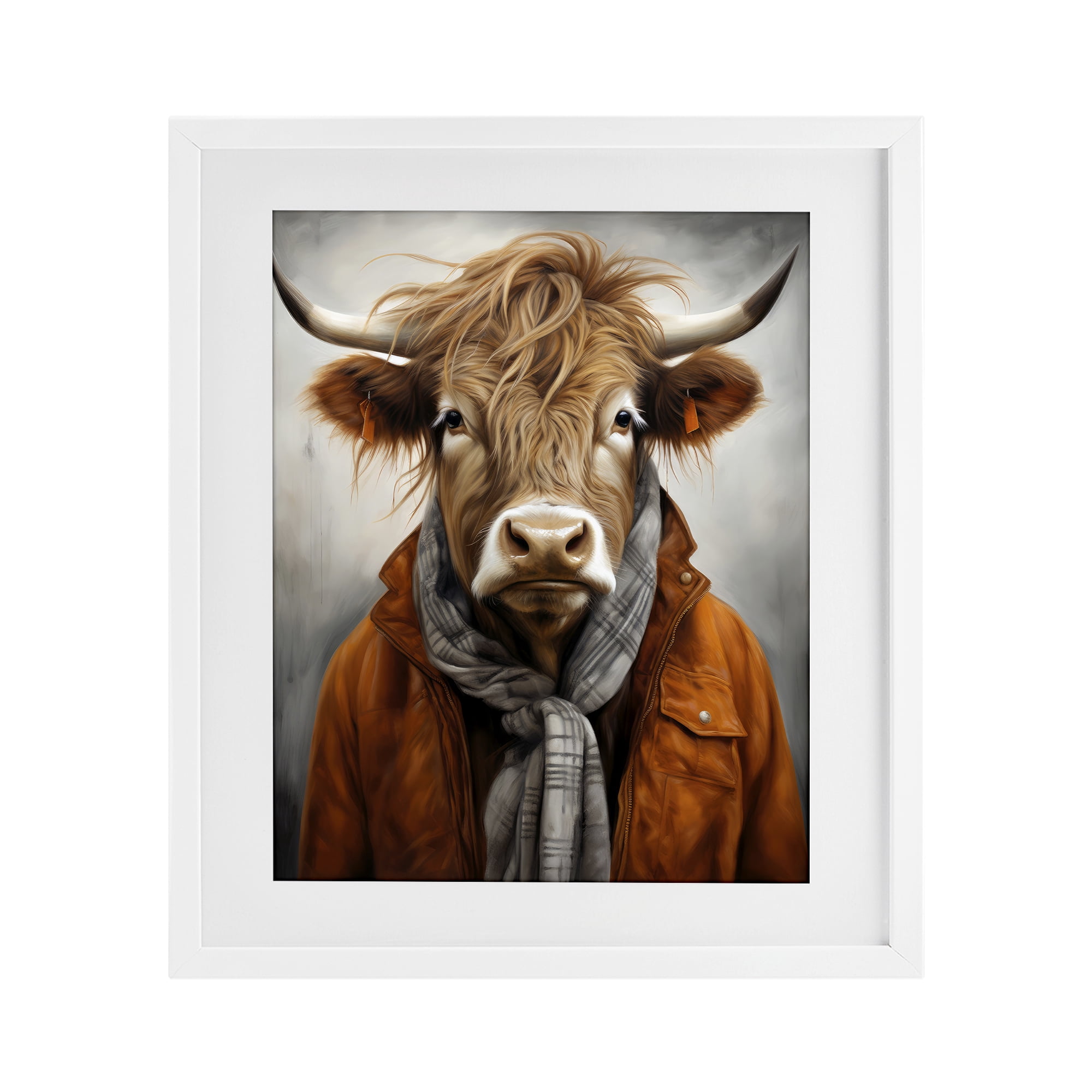Stupell Industries Buster Bull Horn Portrait White Framed Print Under Glass, design by Ray Powers