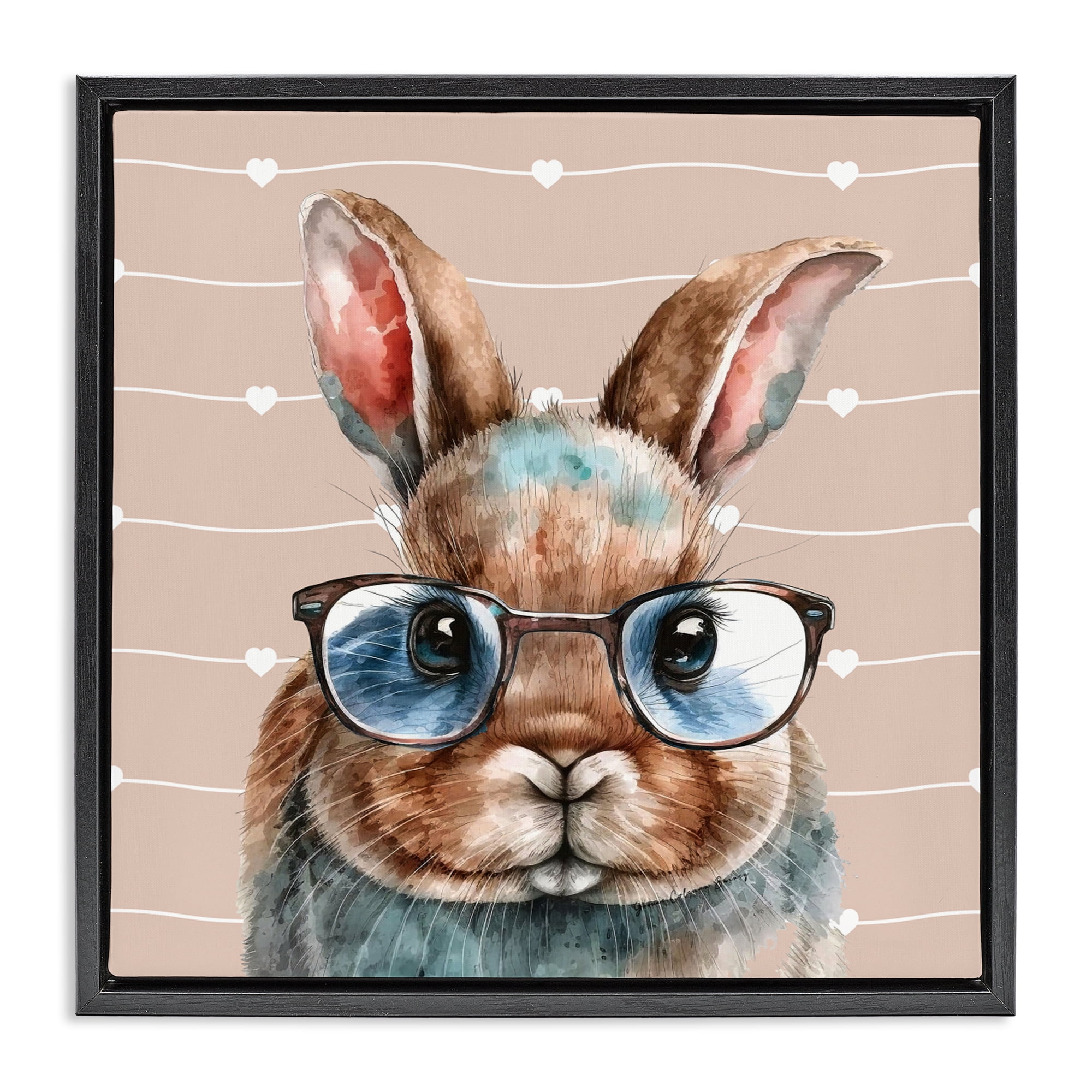 Stupell Industries Buster Rabbit with Specs Black Framed Floater Canvas Wall Art, design by Yvonne Coleman Burney