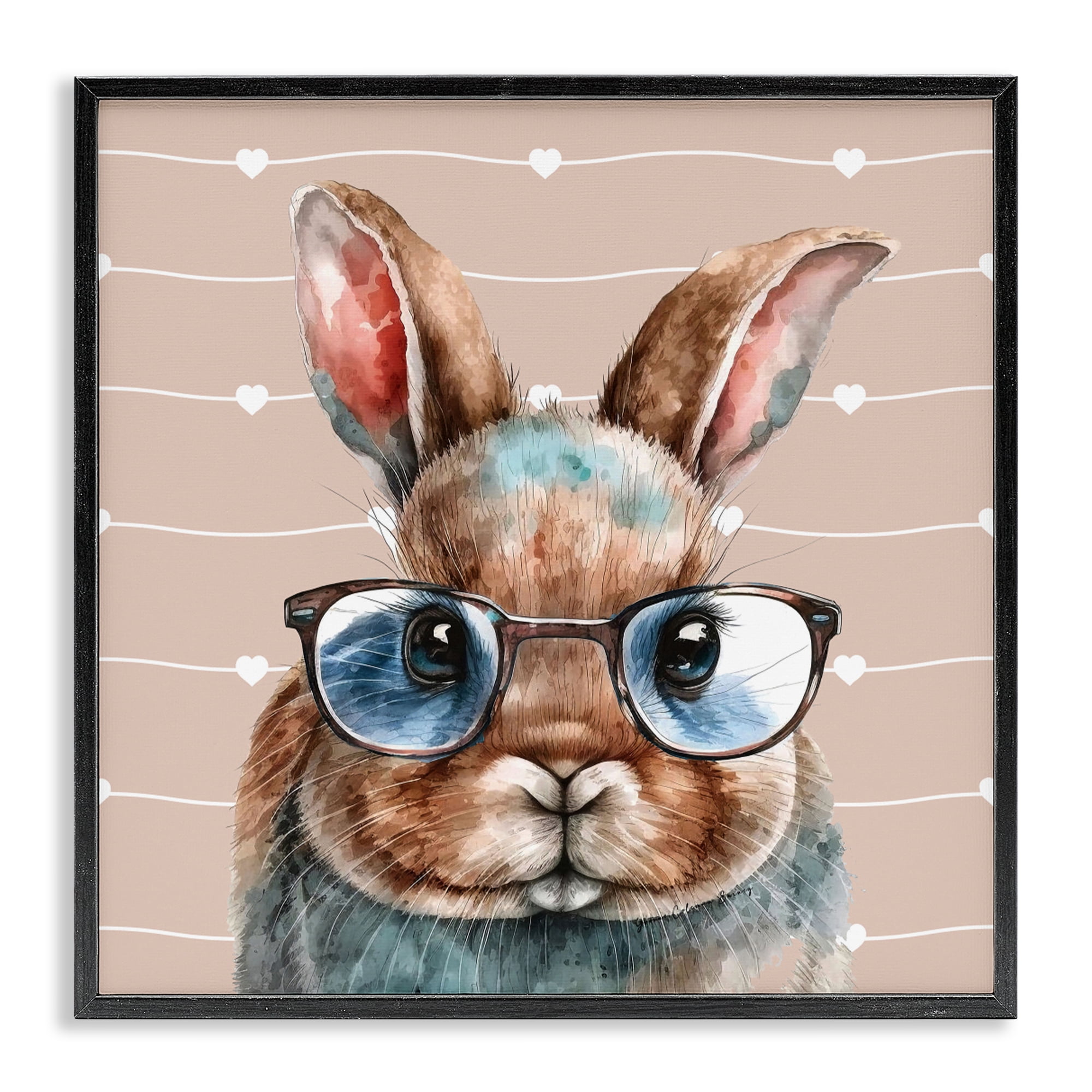 Stupell Industries Buster Rabbit with Specs Black Framed Giclee Art, design by Yvonne Coleman Burney