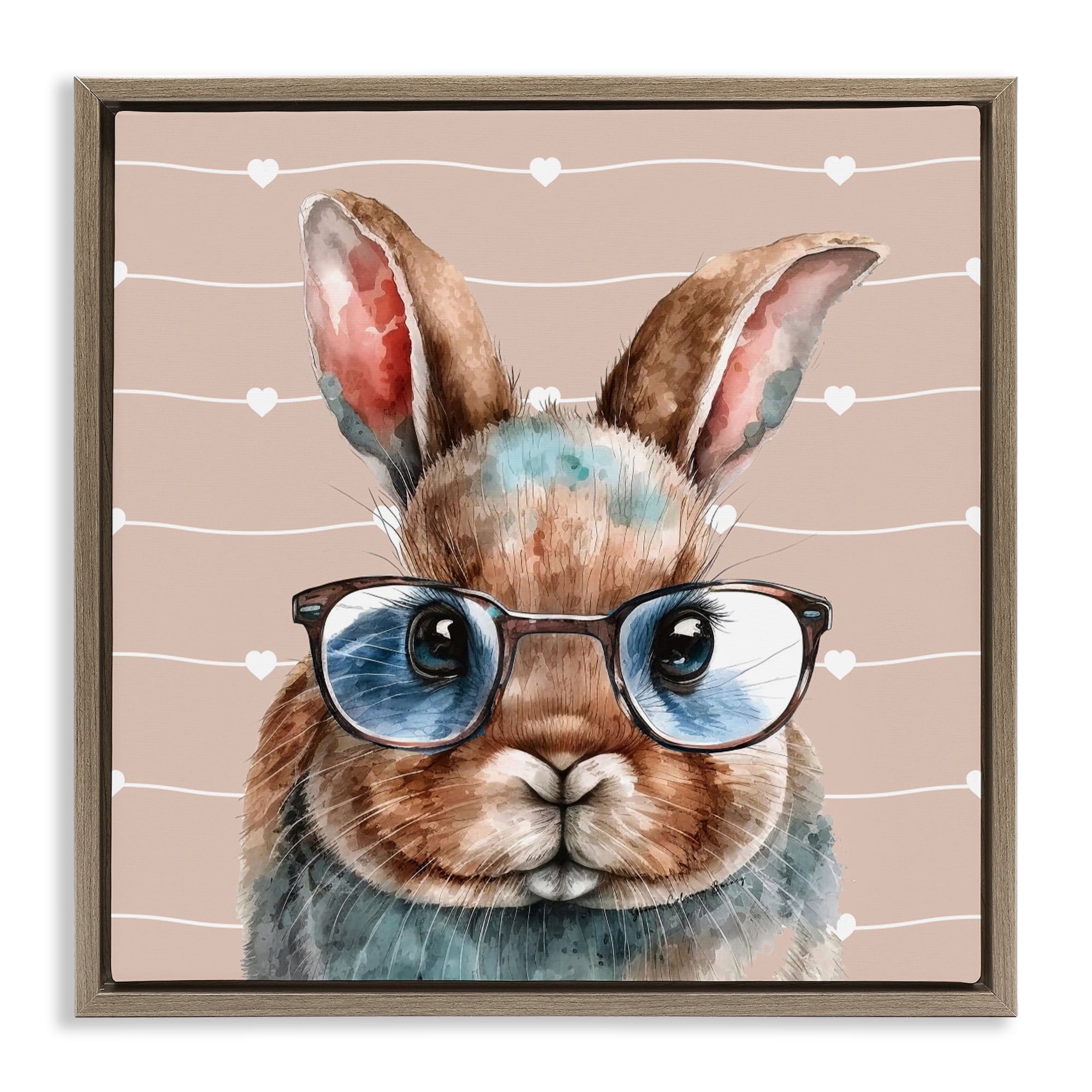 Stupell Industries Buster Rabbit with Specs Brown Framed Floater Canvas Wall Art, design by Yvonne Coleman Burney