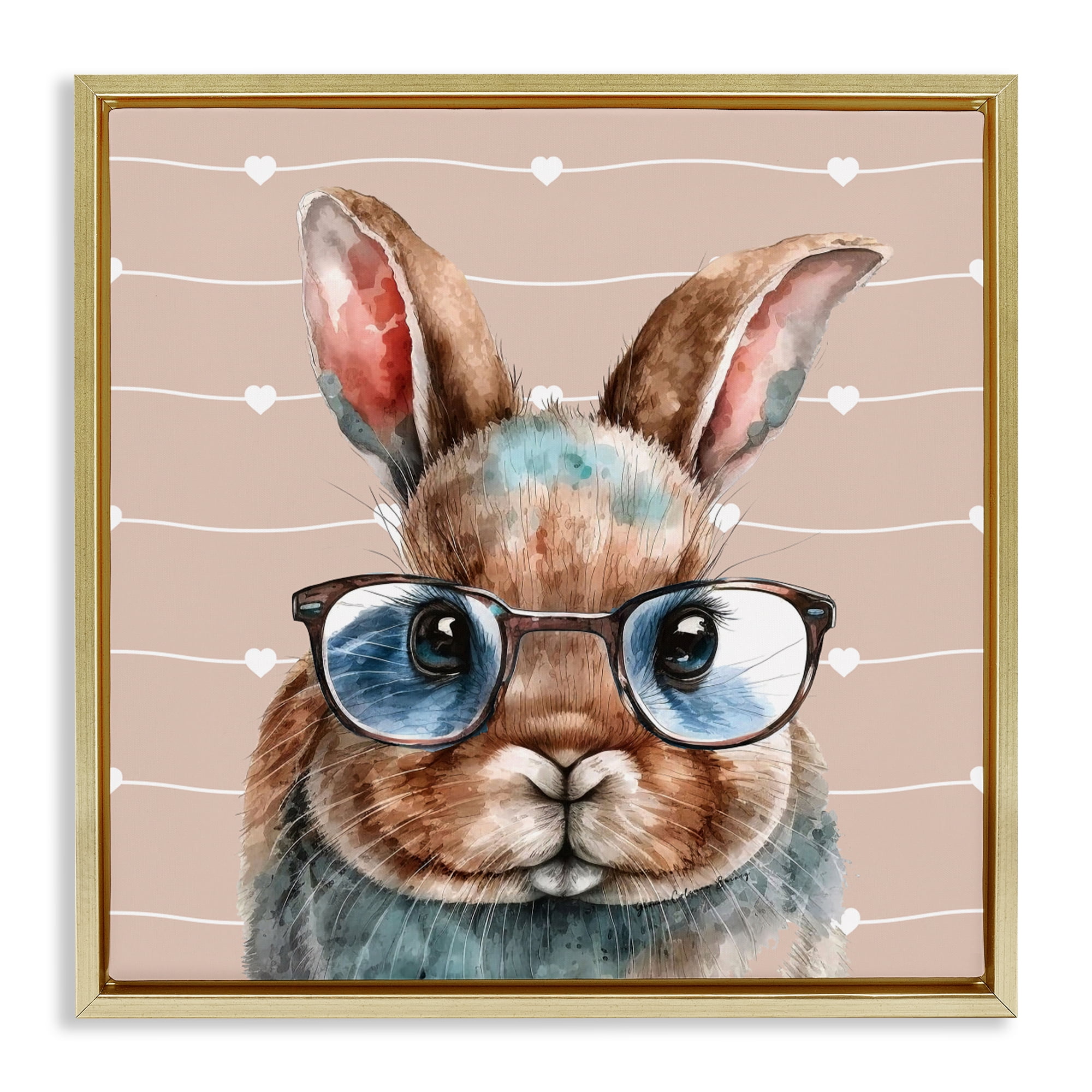 Stupell Industries Buster Rabbit with Specs Gold Framed Floater Canvas Wall Art, design by Yvonne Coleman Burney