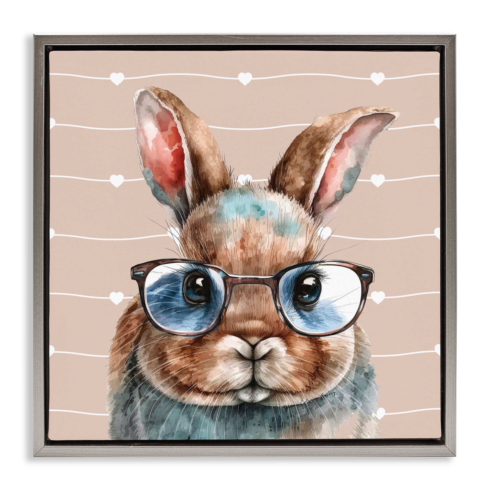 Stupell Industries Buster Rabbit with Specs Gray Framed Floater Canvas Wall Art, design by Yvonne Coleman Burney
