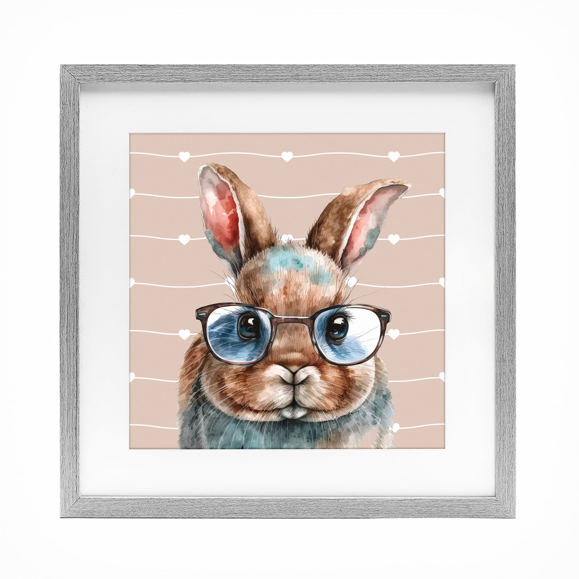 Stupell Industries Buster Rabbit with Specs Gray Framed Print Under Glass, design by Yvonne Coleman Burney