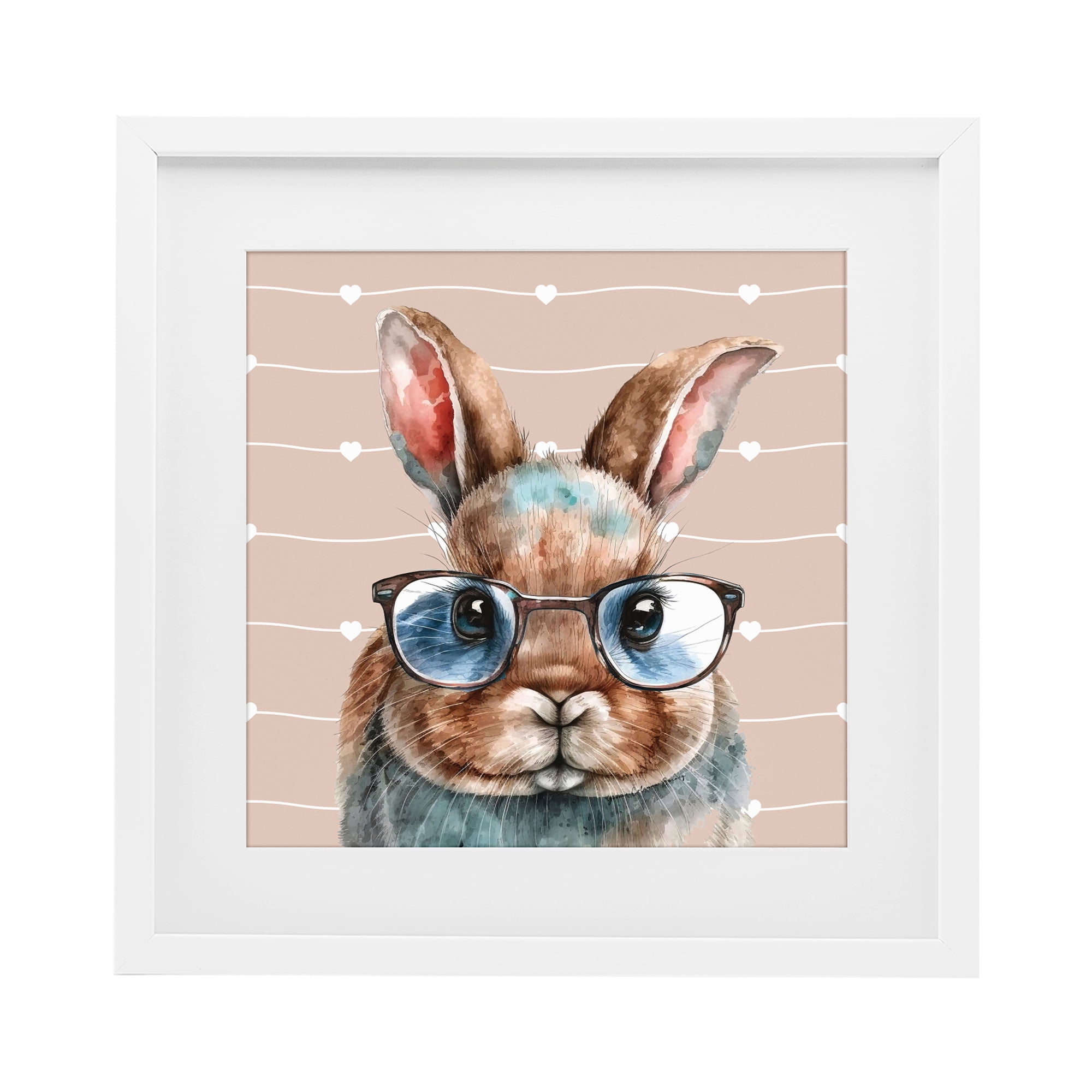 Stupell Industries Buster Rabbit with Specs White Framed Print Under Glass, design by Yvonne Coleman Burney