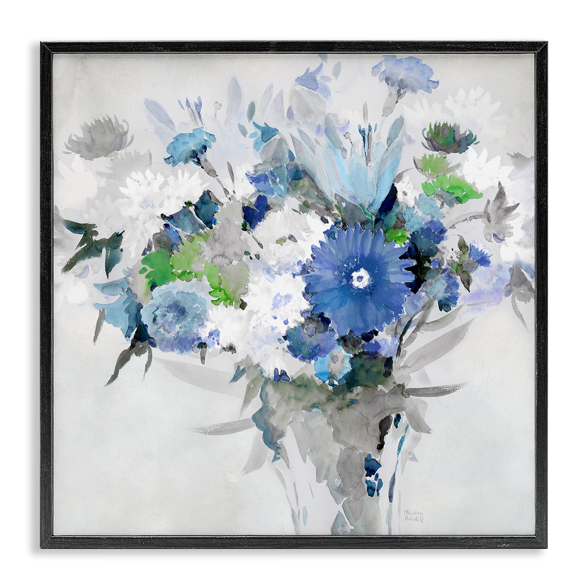 Stupell Industries Bustling Blue Bouquet Plants & Flowers Painting Black Framed Art Print Wall Art, 12 x 12
