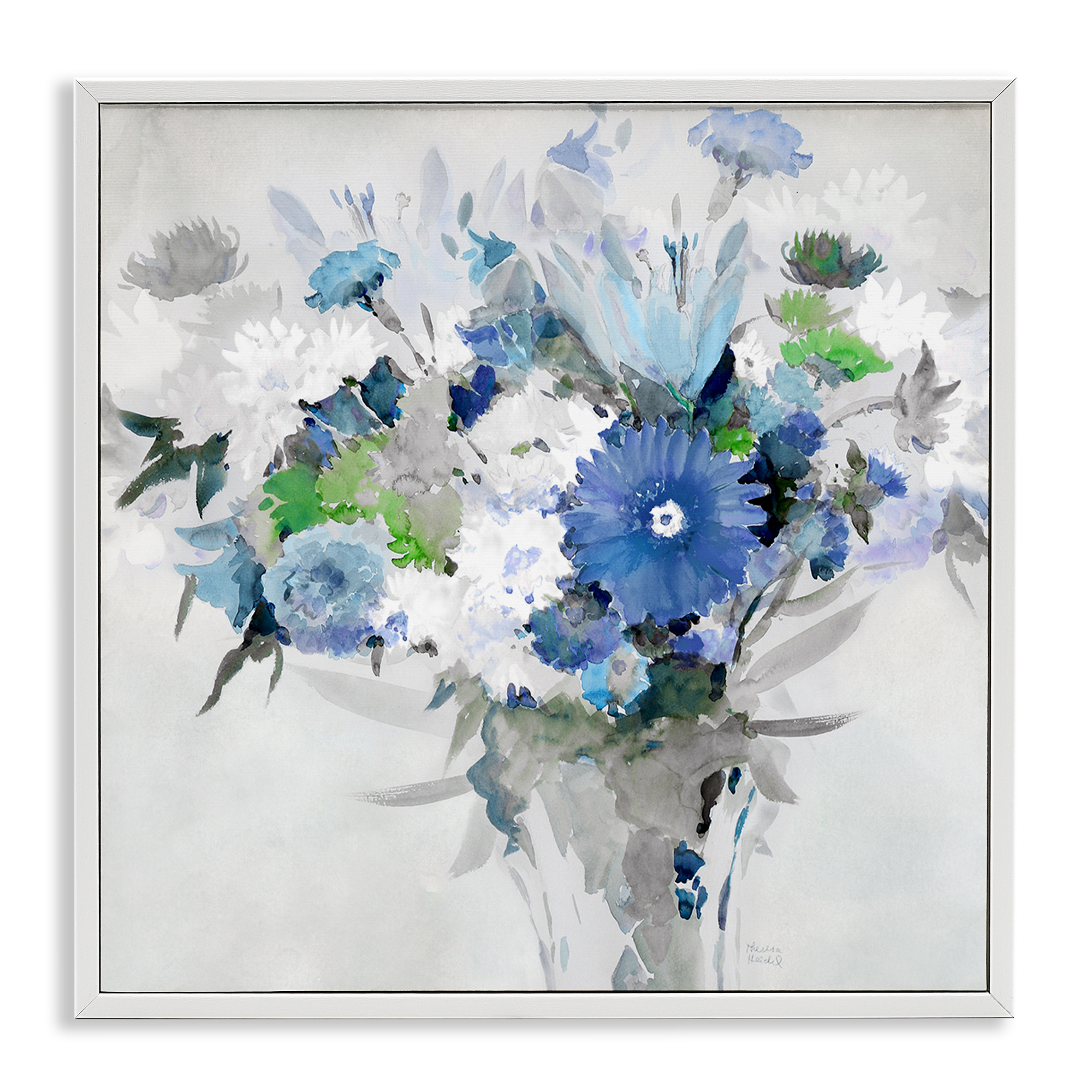 Stupell Industries Bustling Blue Bouquet Plants & Flowers Painting White Framed Art Print Wall Art, 12 x 12