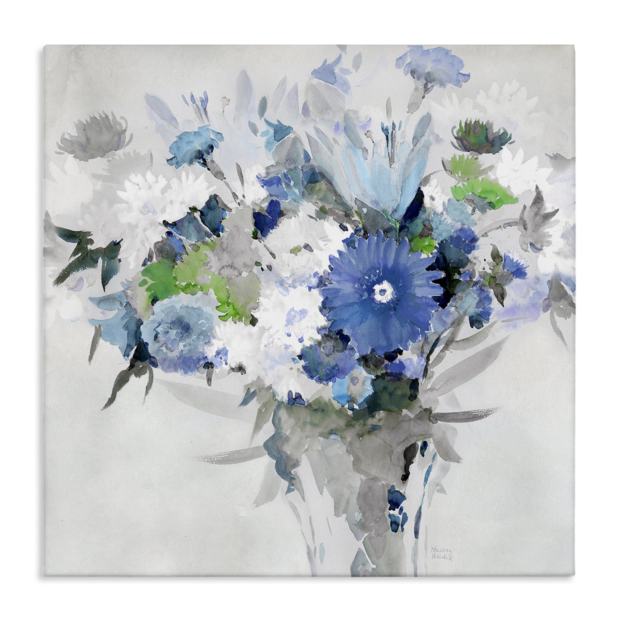 Stupell Industries Bustling Blue Bouquet Plants & Flowers Painting Wrapped Canvas Art Print Wall Art, 24 x 24