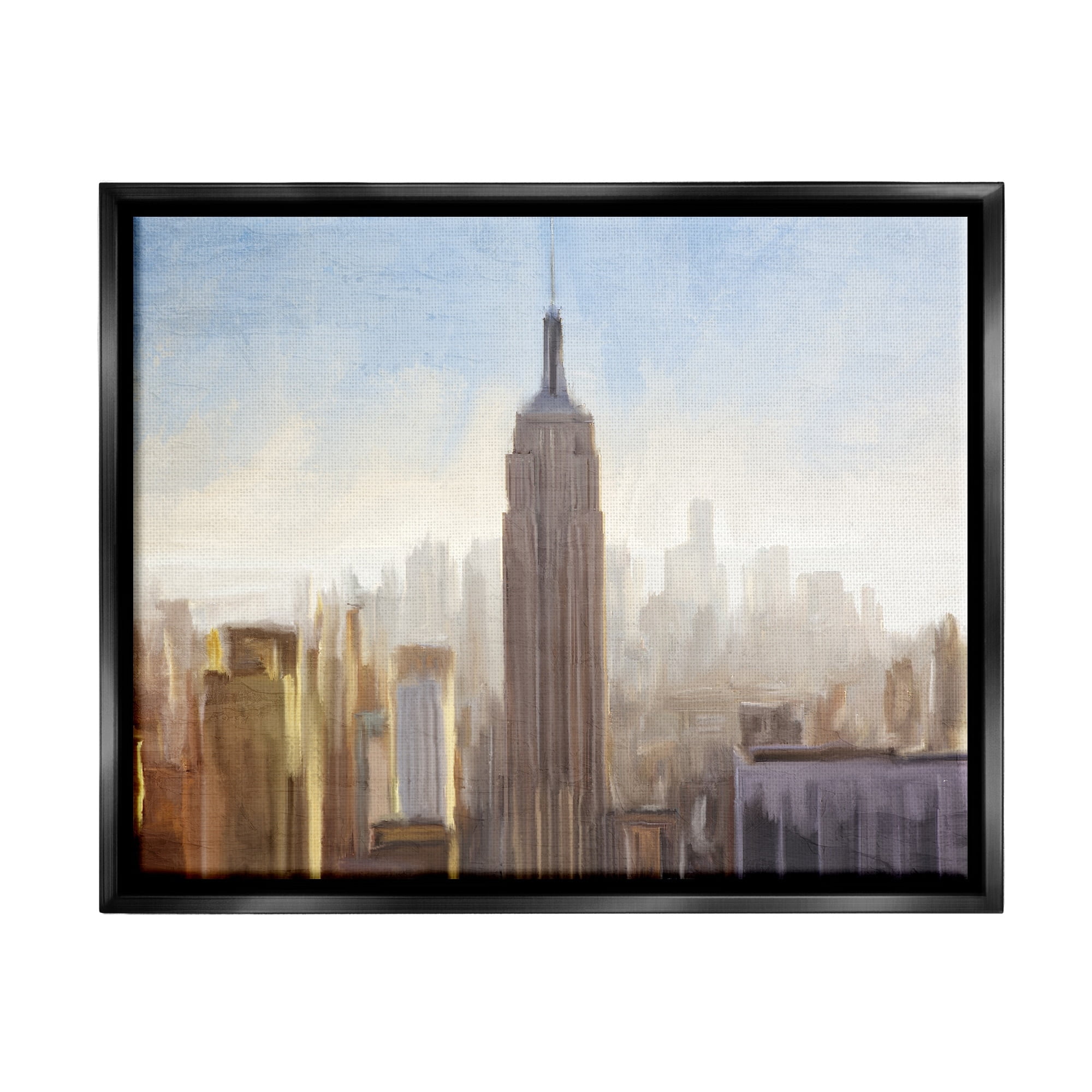 Stupell Industries Bustling New York Cityscape Distant Buildings Skyline Painting Jet Black Floating Framed Canvas Print Wall Art, Design by Kim Allen