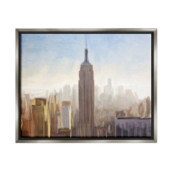 Stupell Industries Bustling New York Cityscape Distant Buildings Skyline Painting Luster Gray Floating Framed Canvas Print Wall Art, Design by Kim Allen