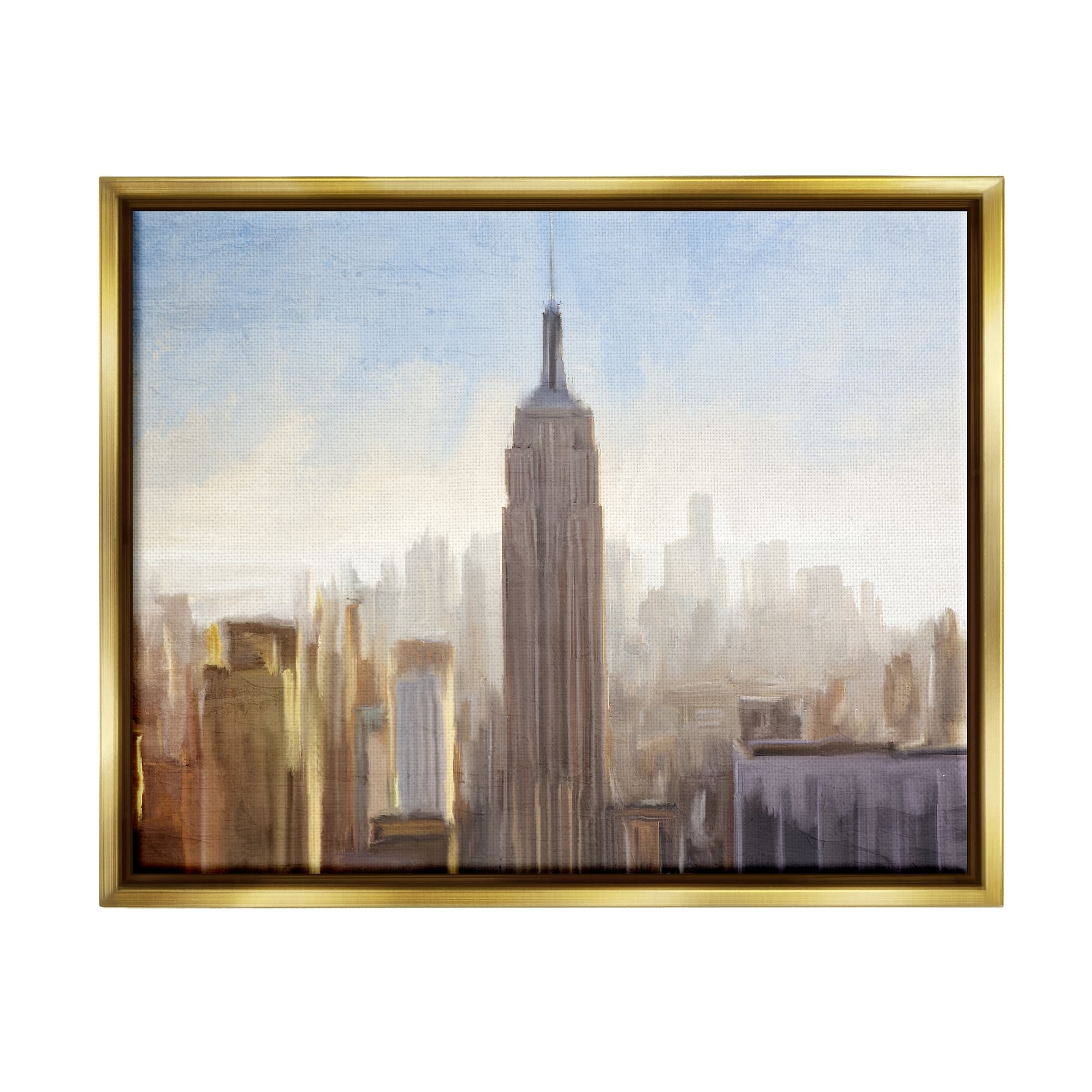 Stupell Industries Bustling New York Cityscape Distant Buildings Skyline Painting Metallic Gold Floating Framed Canvas Print Wall Art, Design by Kim Allen