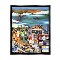 Stupell Industries Bustling Seaside Town Landscape Painting Black Floater Framed Canvas Art Print Wall Art, 17 x 21