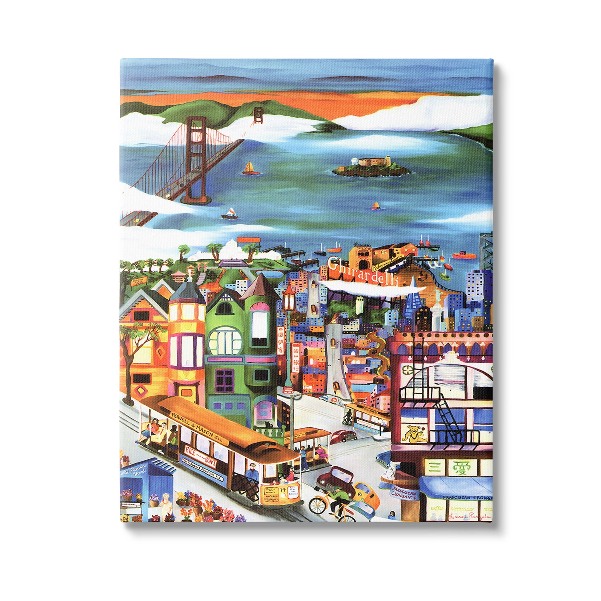 Stupell Industries Bustling Seaside Town Landscape Painting Gallery Wrapped Canvas Art Print Wall Art, 36 x 48