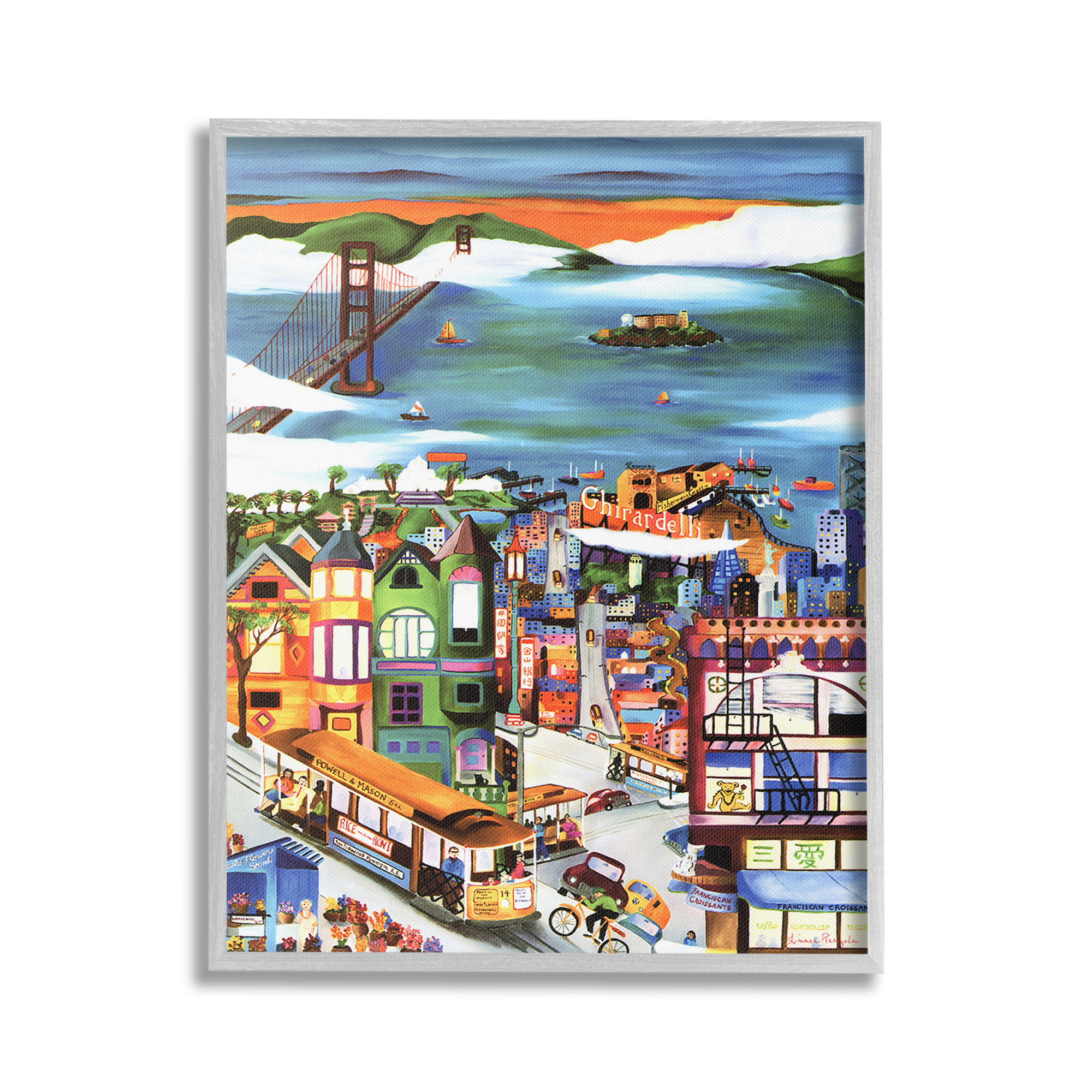 Stupell Industries Bustling Seaside Town Landscape Painting Gray Framed Art Print Wall Art, 16 x 20