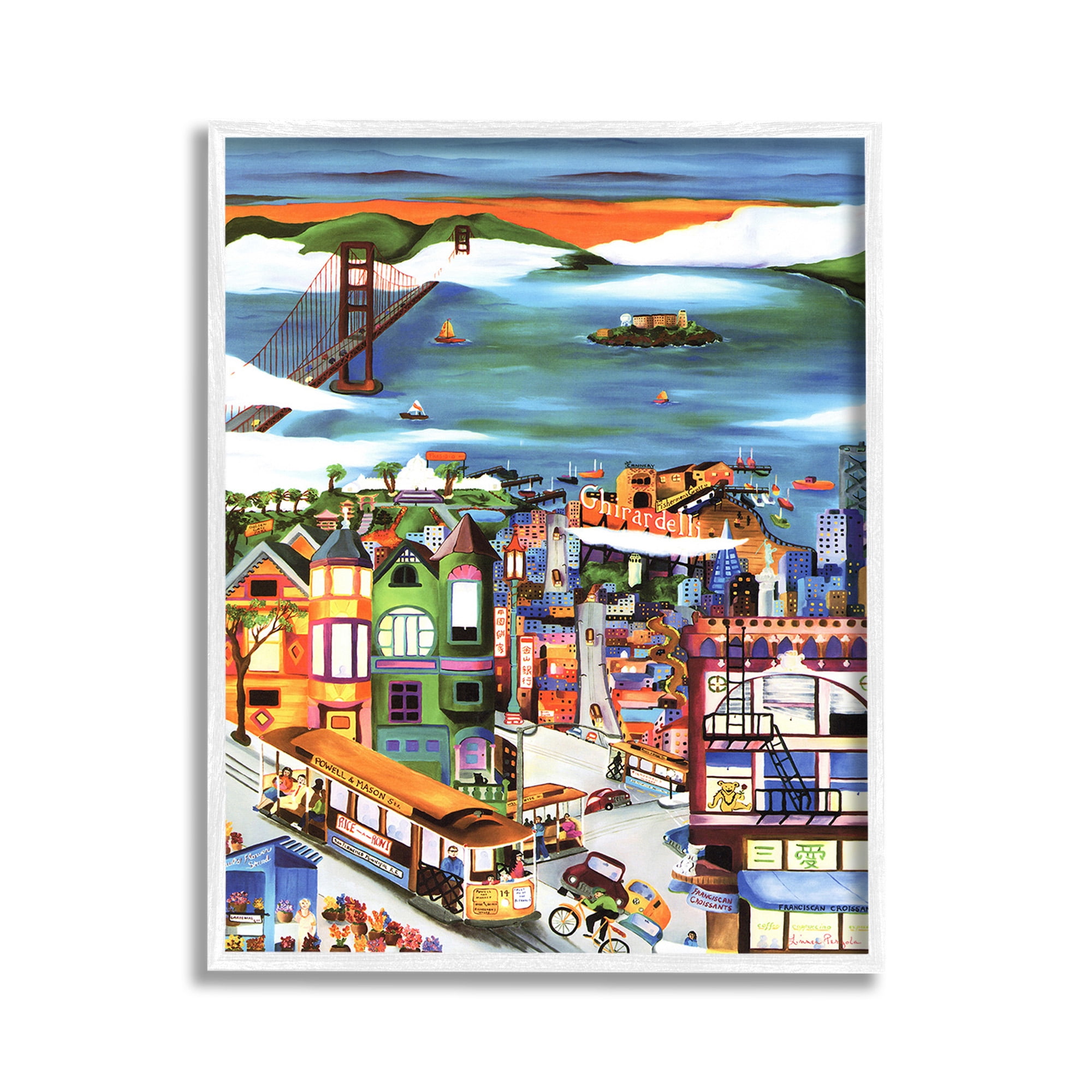 Stupell Industries Bustling Seaside Town Landscape Painting White Framed Art Print Wall Art, 11 x 14