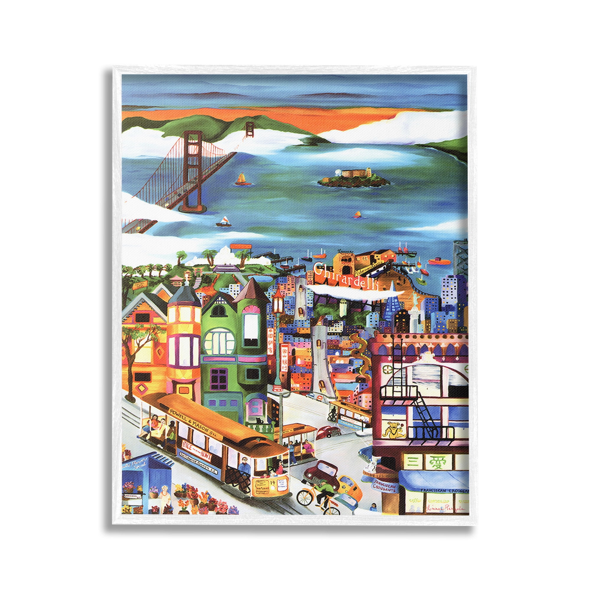 Stupell Industries Bustling Seaside Town Landscape Painting White Framed Art Print Wall Art, 24 x 30