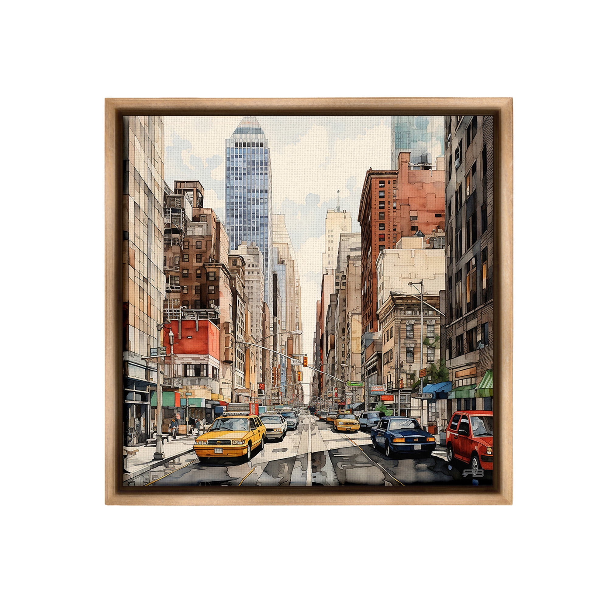 Stupell Industries Bustling Urban Street Transportation Painting Brown Floater Framed Canvas Art Print Wall Art, 18 x 18