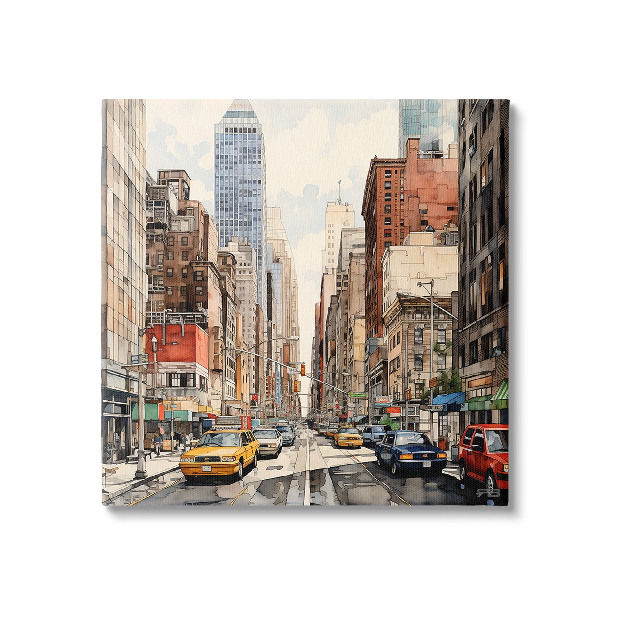Stupell Industries Bustling Urban Street Transportation Painting Gallery Wrapped Canvas Art Print Wall Art, 36 x 36