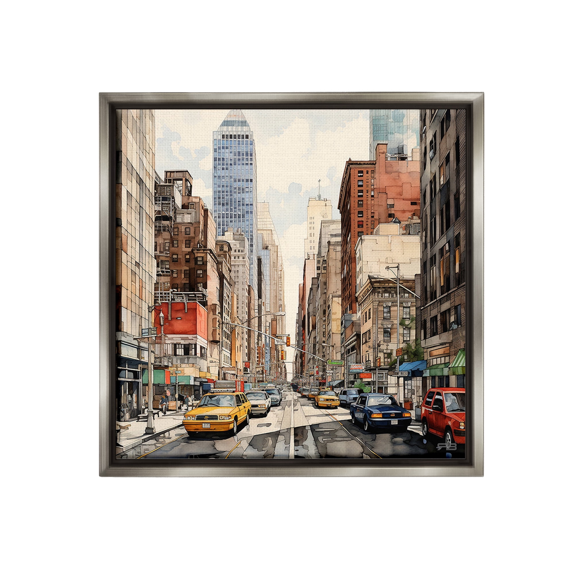 Stupell Industries Bustling Urban Street Transportation Painting Gray Floater Framed Canvas Art Print Wall Art, 25 x 25
