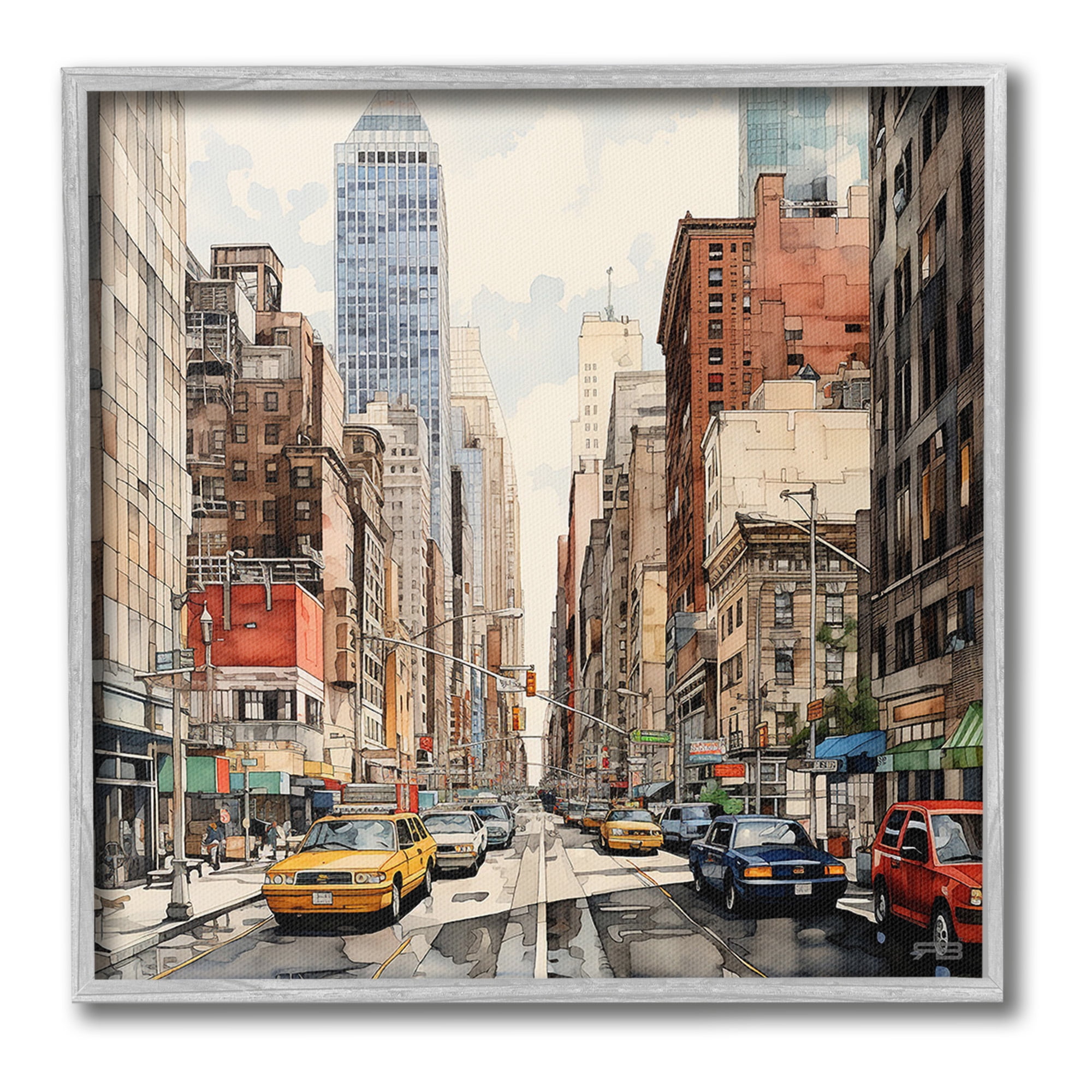 Stupell Industries Bustling Urban Street Transportation Painting Gray Framed Art Print Wall Art, 17 x 17