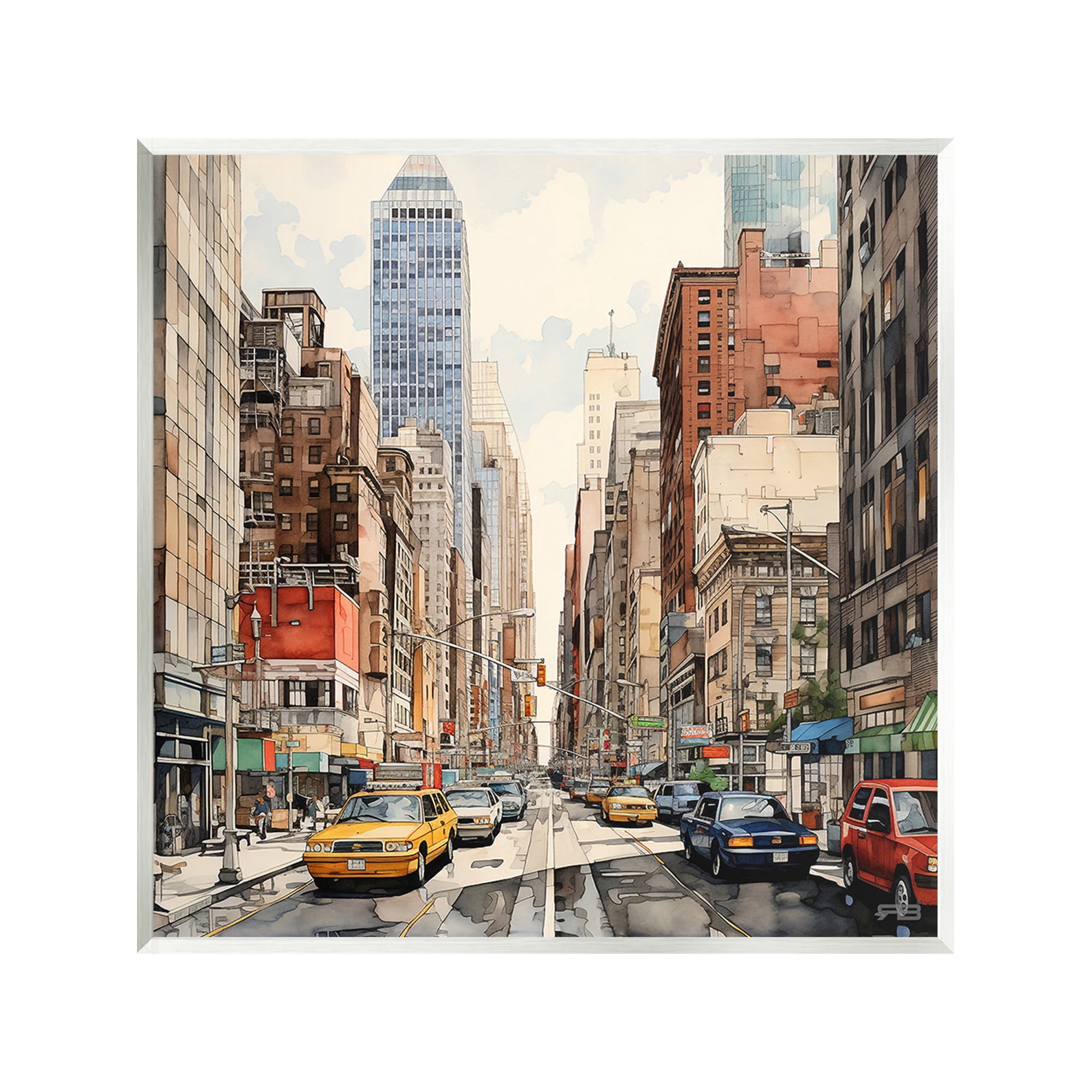 Stupell Industries Bustling Urban Street Transportation Painting Unframed Art Print Wall Art, 12 x 12