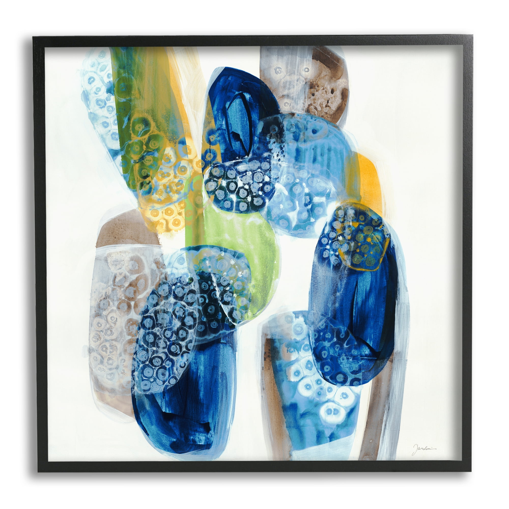 Stupell Industries Busy Abstract Pebbles Abstract Painting Black Framed Art Print Wall Art, 24 x 24