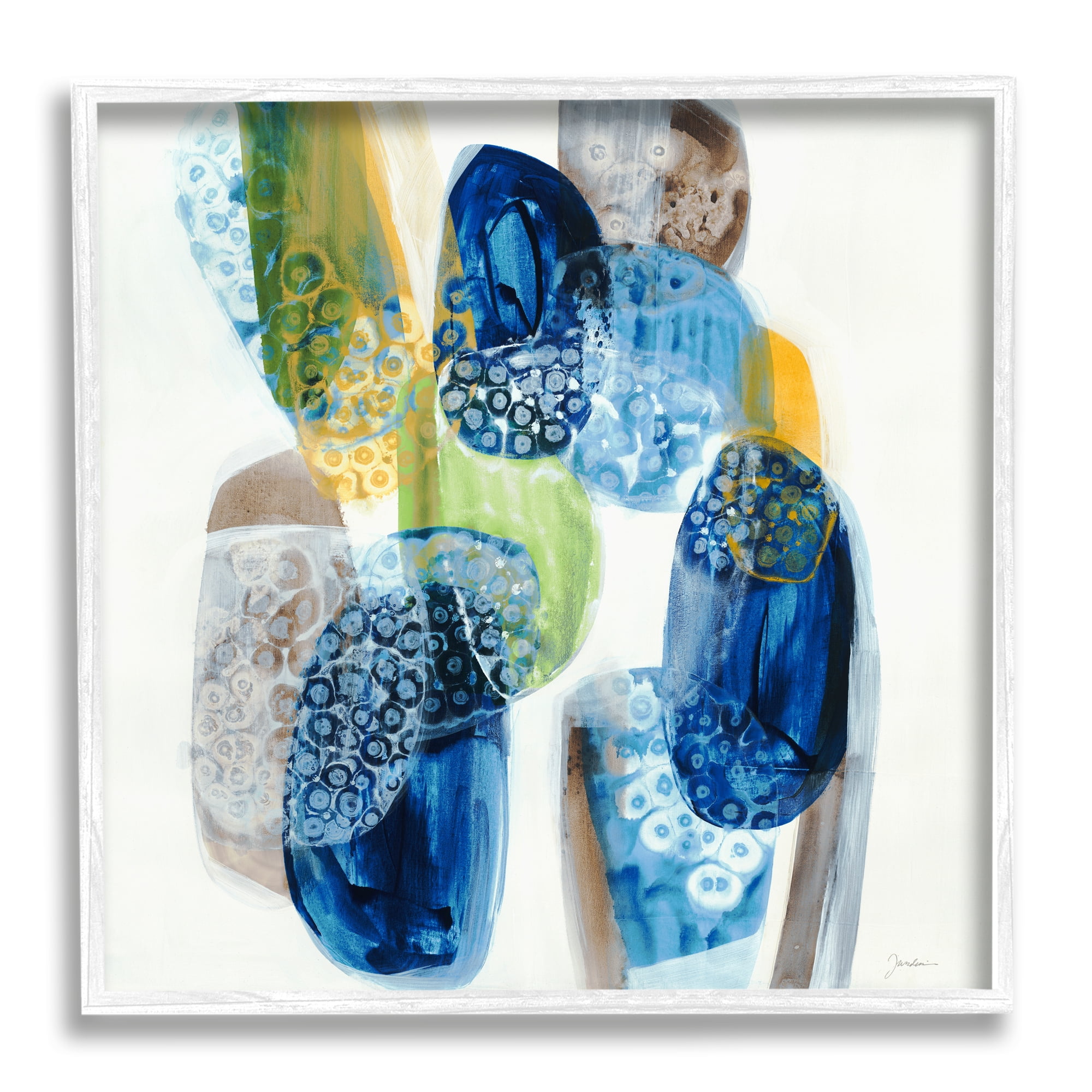 Stupell Industries Busy Abstract Pebbles Abstract Painting White Framed Art Print Wall Art, 24 x 24