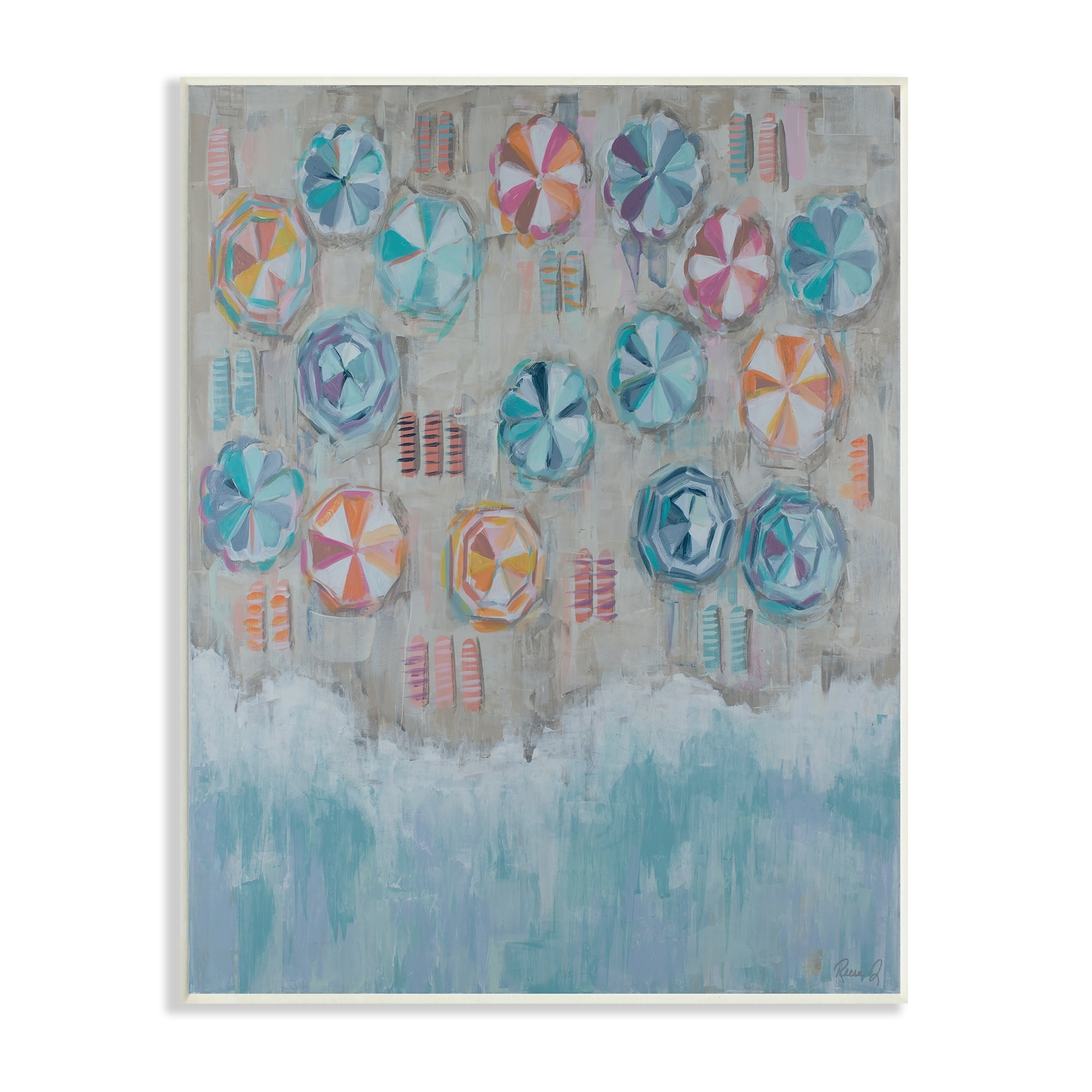 Stupell Industries Busy Beach Coast Aerial Painting Patterned Umbrellas Towels, 10 x 15,Design by Reesa Qualia