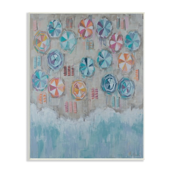 Stupell Industries Busy Beach Coast Aerial Painting Patterned Umbrellas Towels, 10 x 15,Design by Reesa Qualia